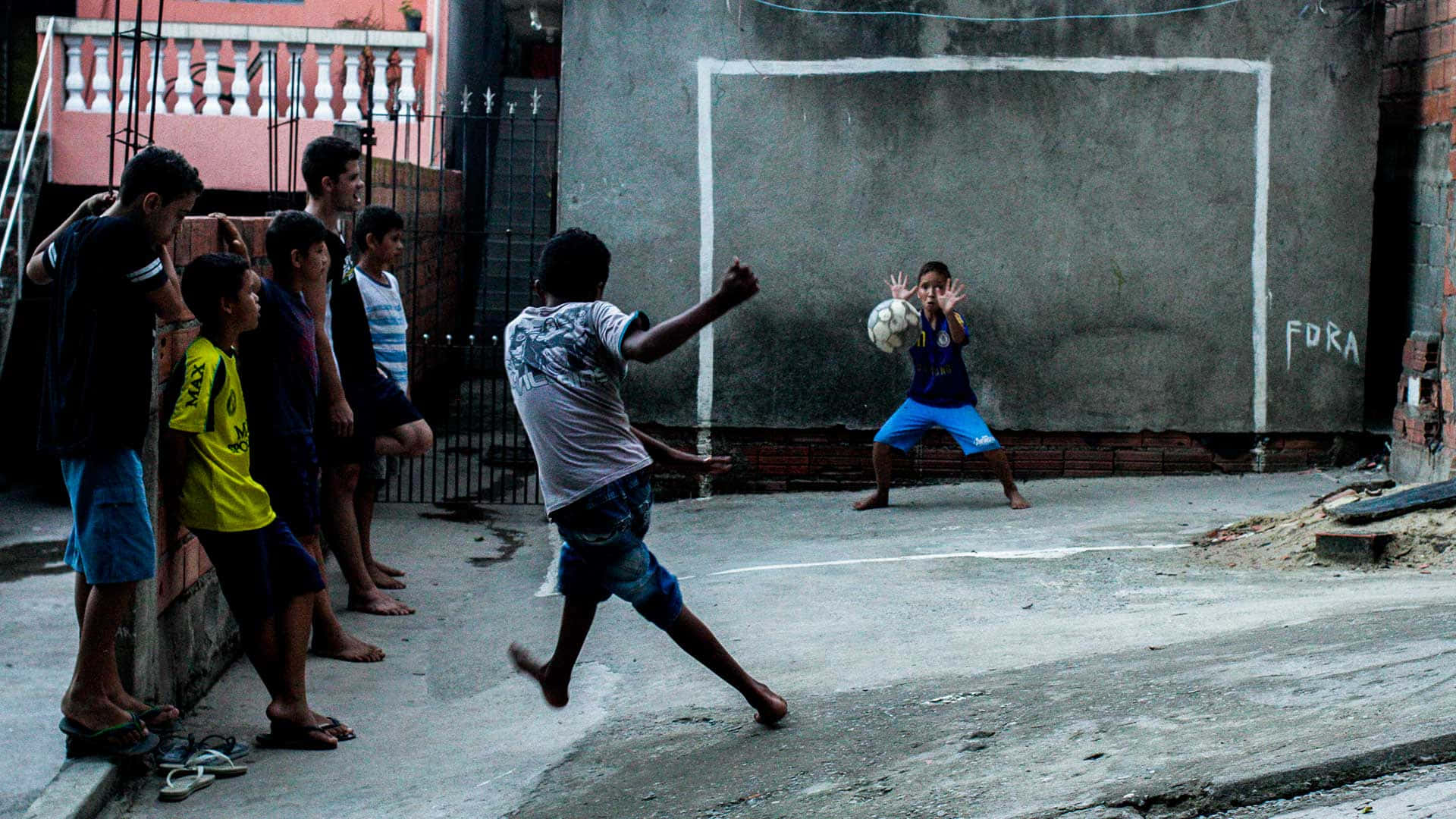 Street Soccer, urban alley, makeshift goal, Full HD Desktop Wallpaper