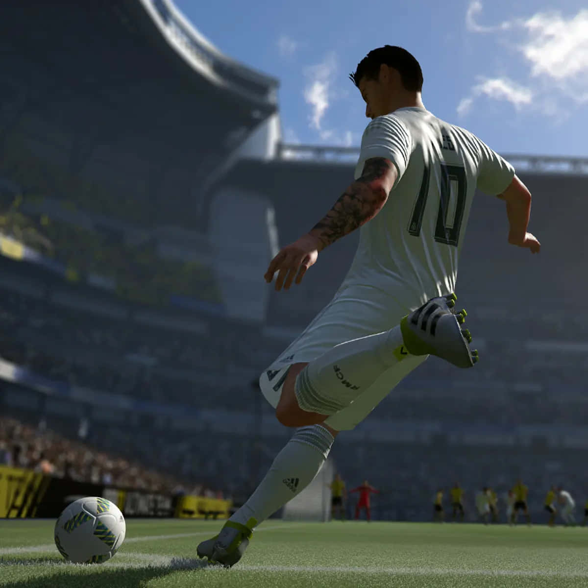 white jersey, number 10, sunlit stadium field, SD Desktop Wallpaper