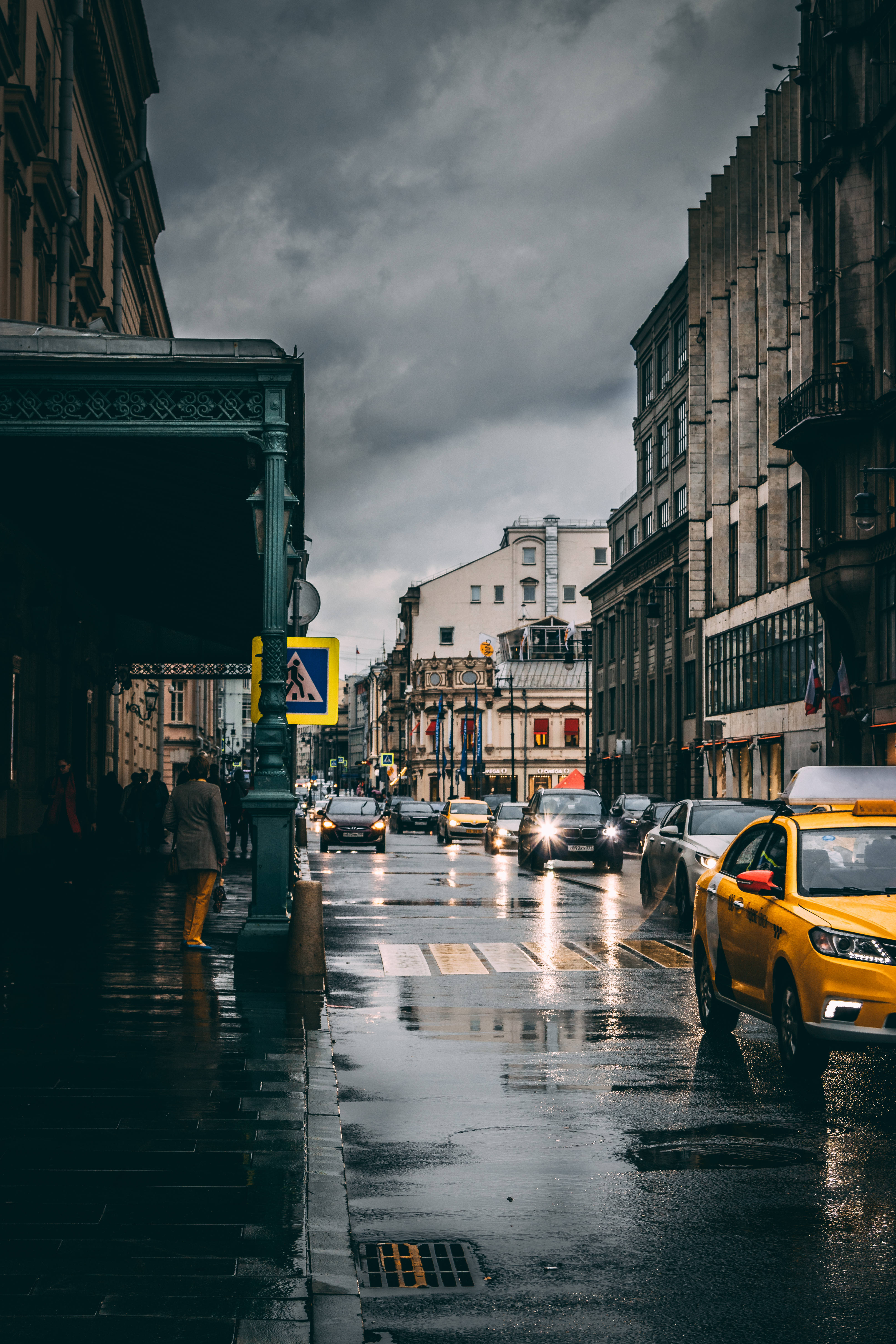 wet pavement, car headlights, gloomy sky, 5K Phone Wallpaper
