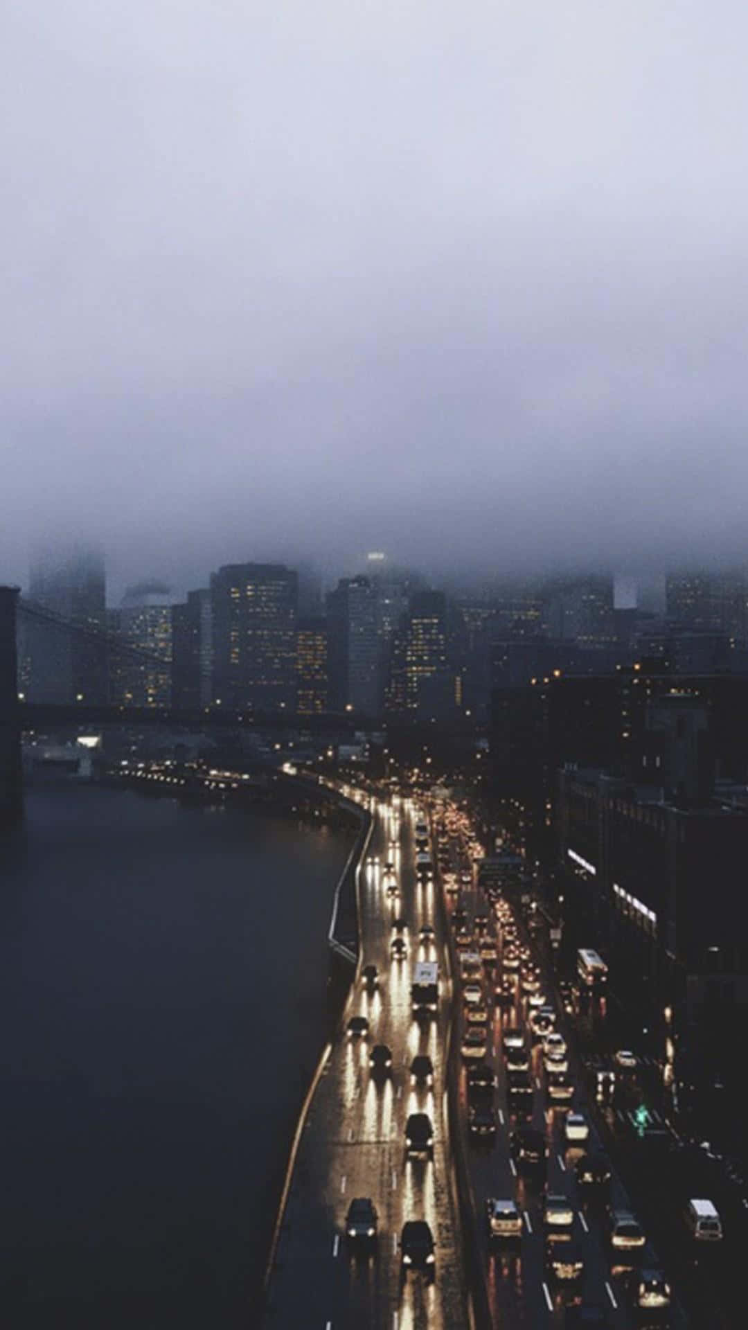City Street Lights, vintage grunge aesthetic, misty urban highway, Full HD Phone Wallpaper