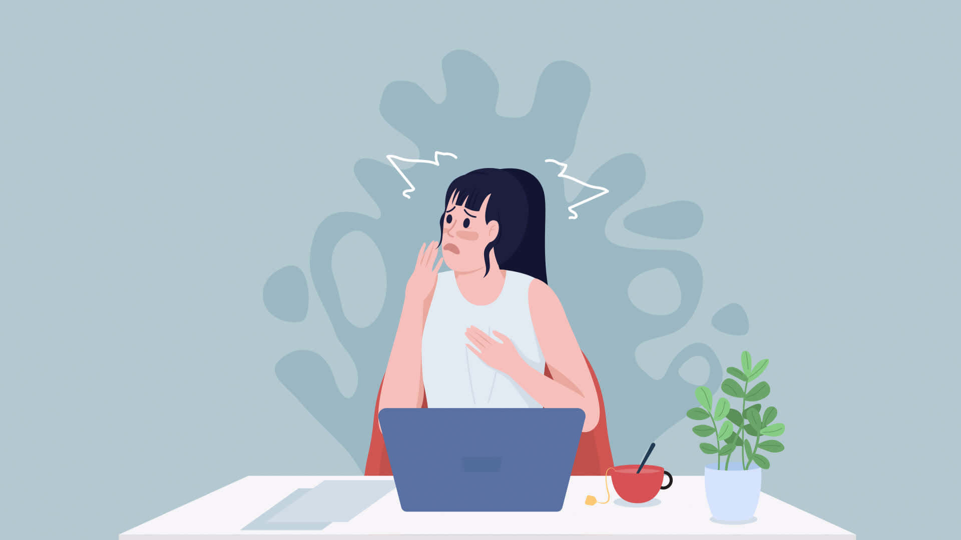Stress, woman, desk, Full HD Desktop Wallpaper