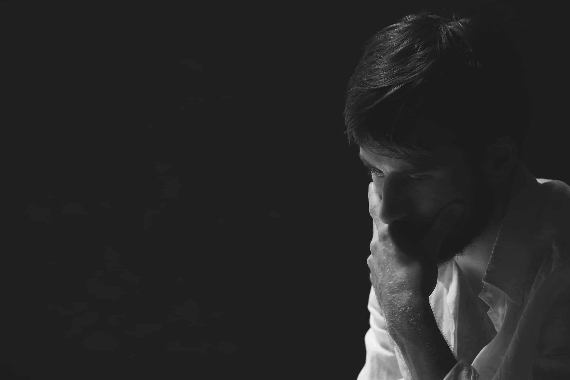 Stress Man, white shirt, chin on hand, Full HD Desktop Wallpaper