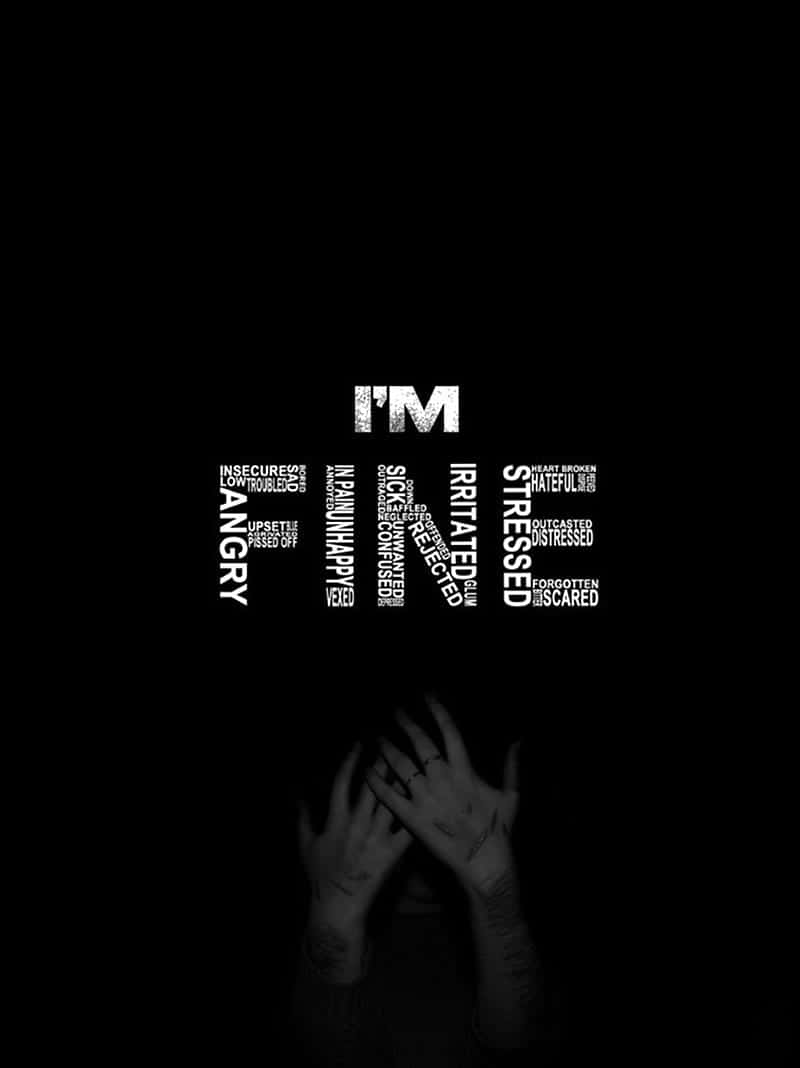 Stress, black background, words describing emotional states, SD Phone Wallpaper