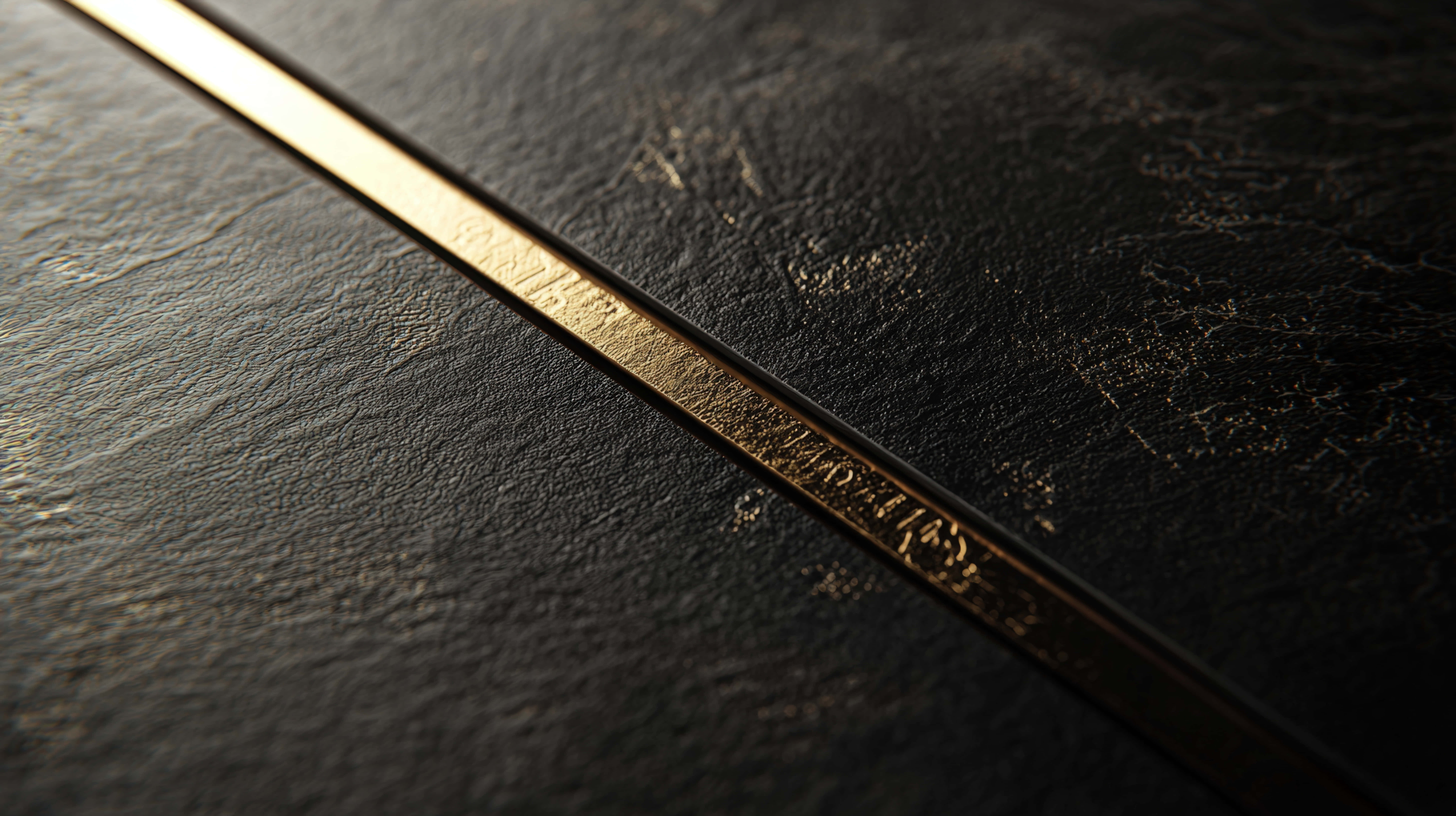 black leather texture, gold metallic detail, diagonal gold stripe, 8K Desktop Wallpaper