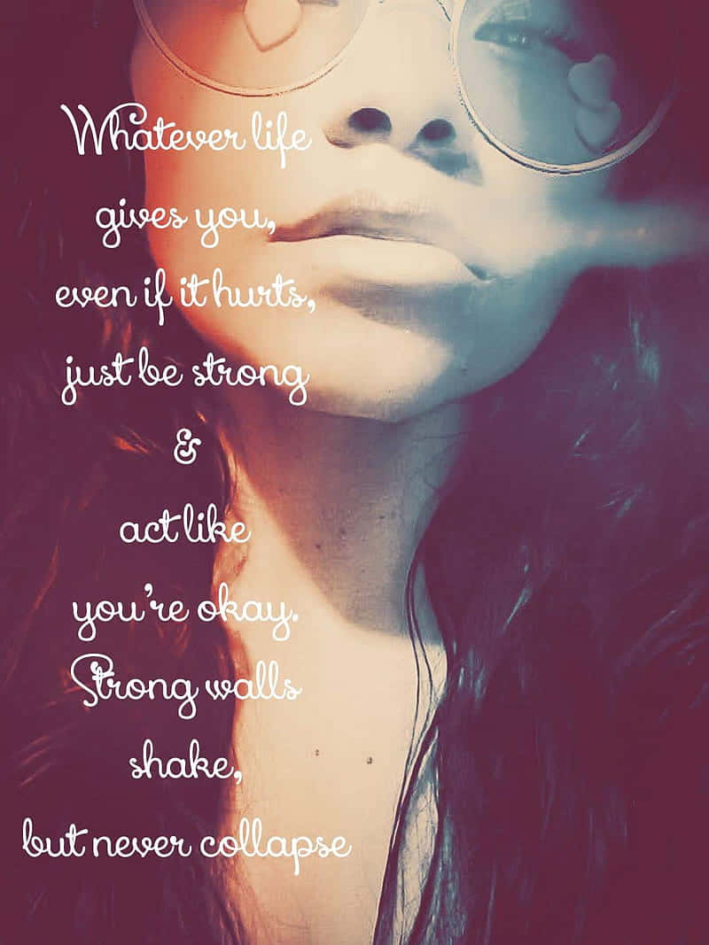 Strong Woman, round sunglasses, white cursive text, SD Phone Wallpaper