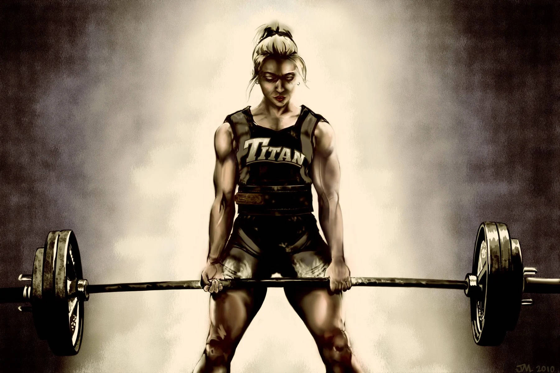 Titan tank top, barbell, smoky dramatic backdrop, HD Desktop Wallpaper