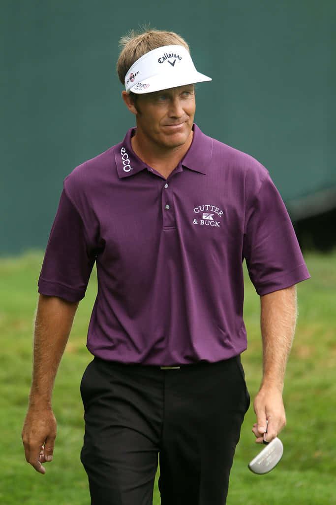 Stuart Appleby, purple Cutter & Buck polo, white Callaway visor, SD Phone Wallpaper