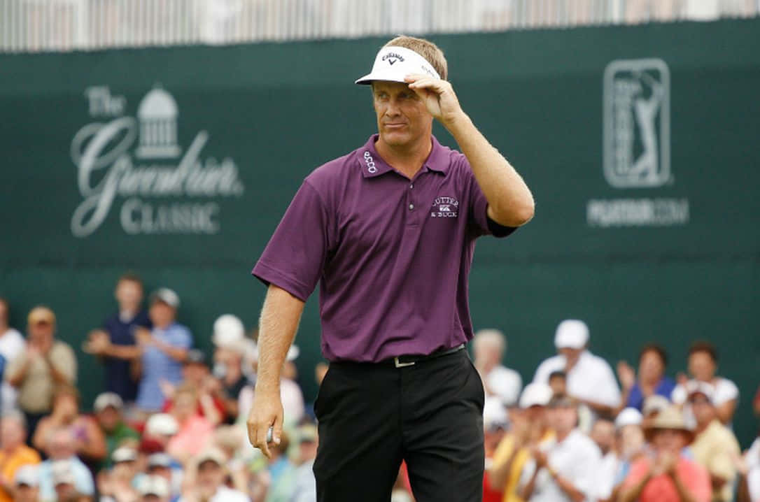 Stuart Appleby, visor cap, purple shirt, SD Desktop Wallpaper