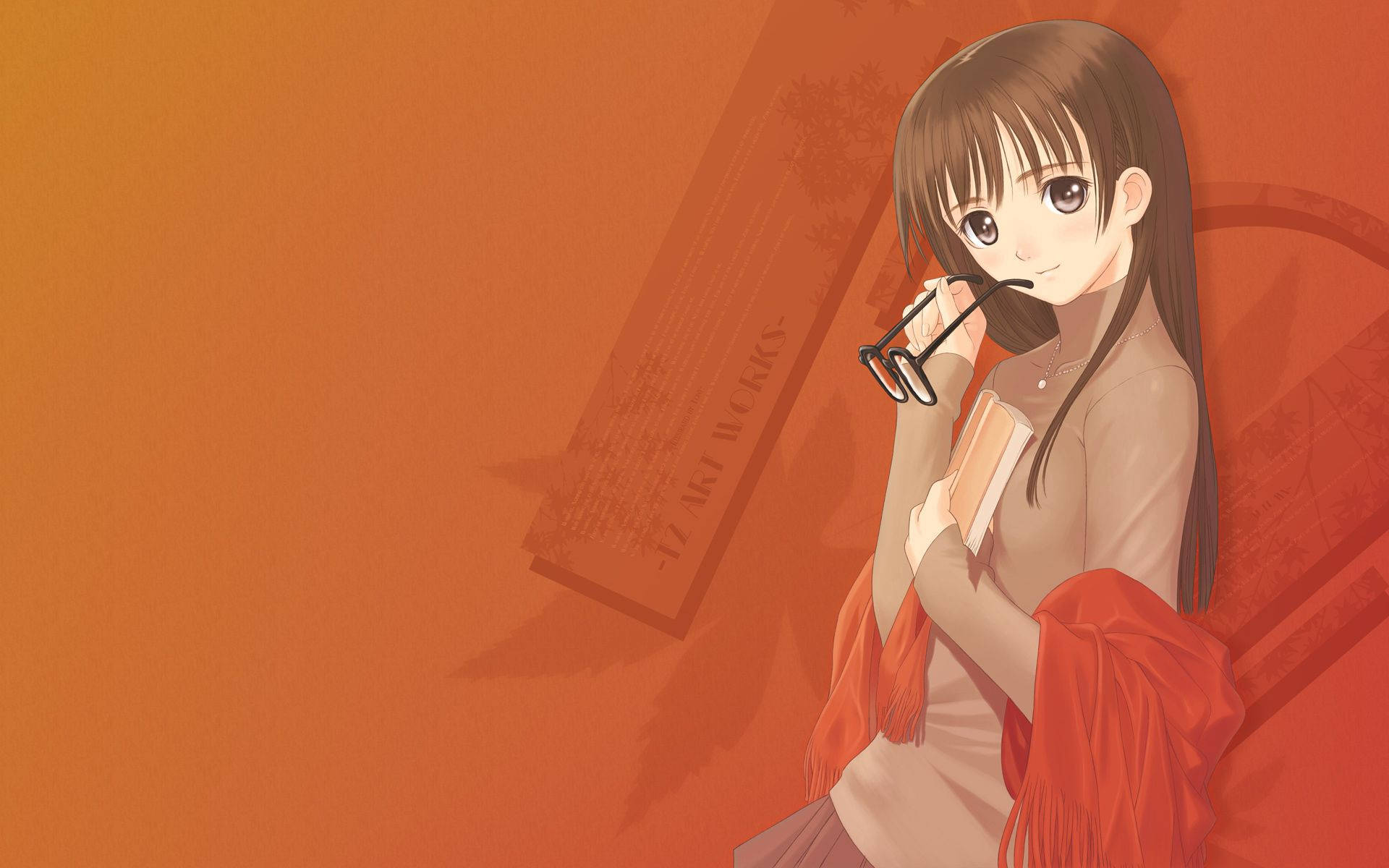 anime girl, brown hair, glasses, Full HD Desktop Wallpaper