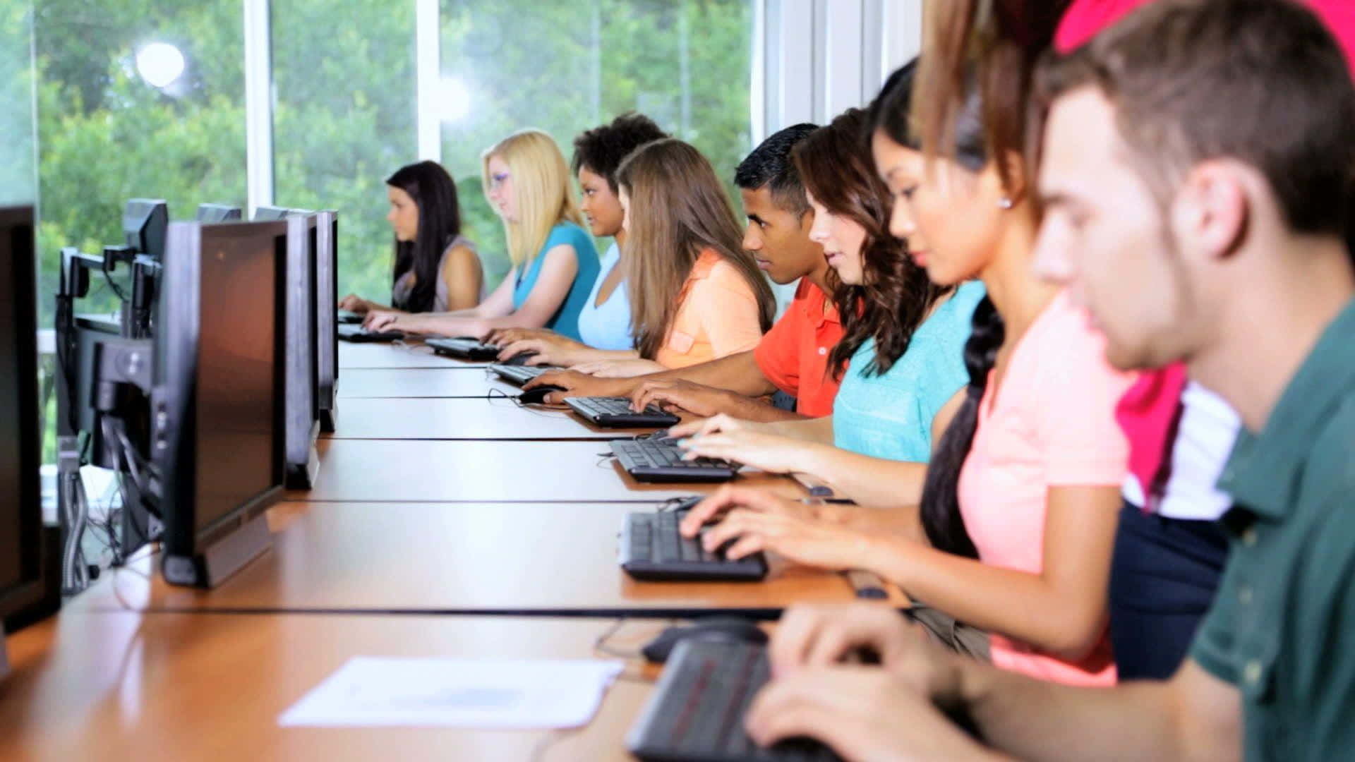 students, computer lab, classroom, Full HD Desktop Wallpaper