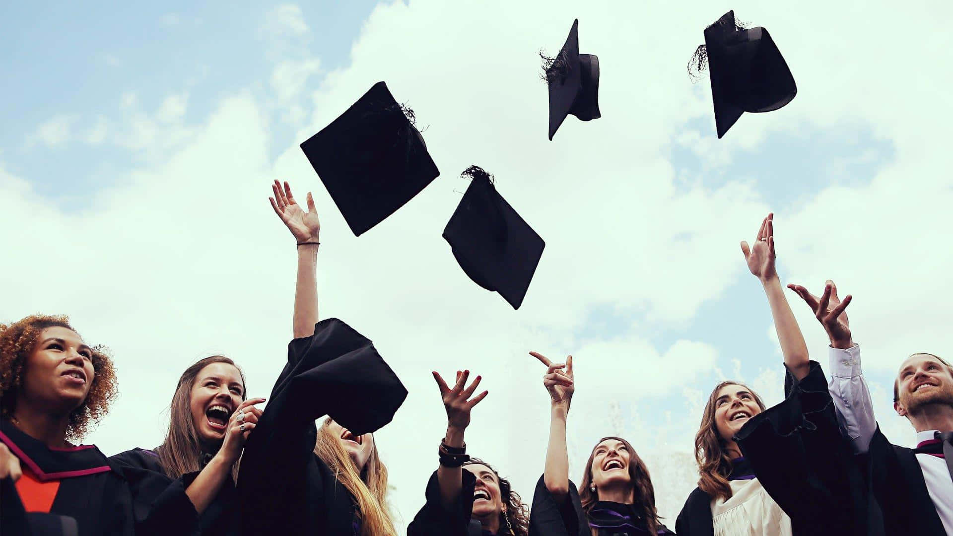 graduates, black caps and gowns, mortarboards, Full HD Desktop Wallpaper