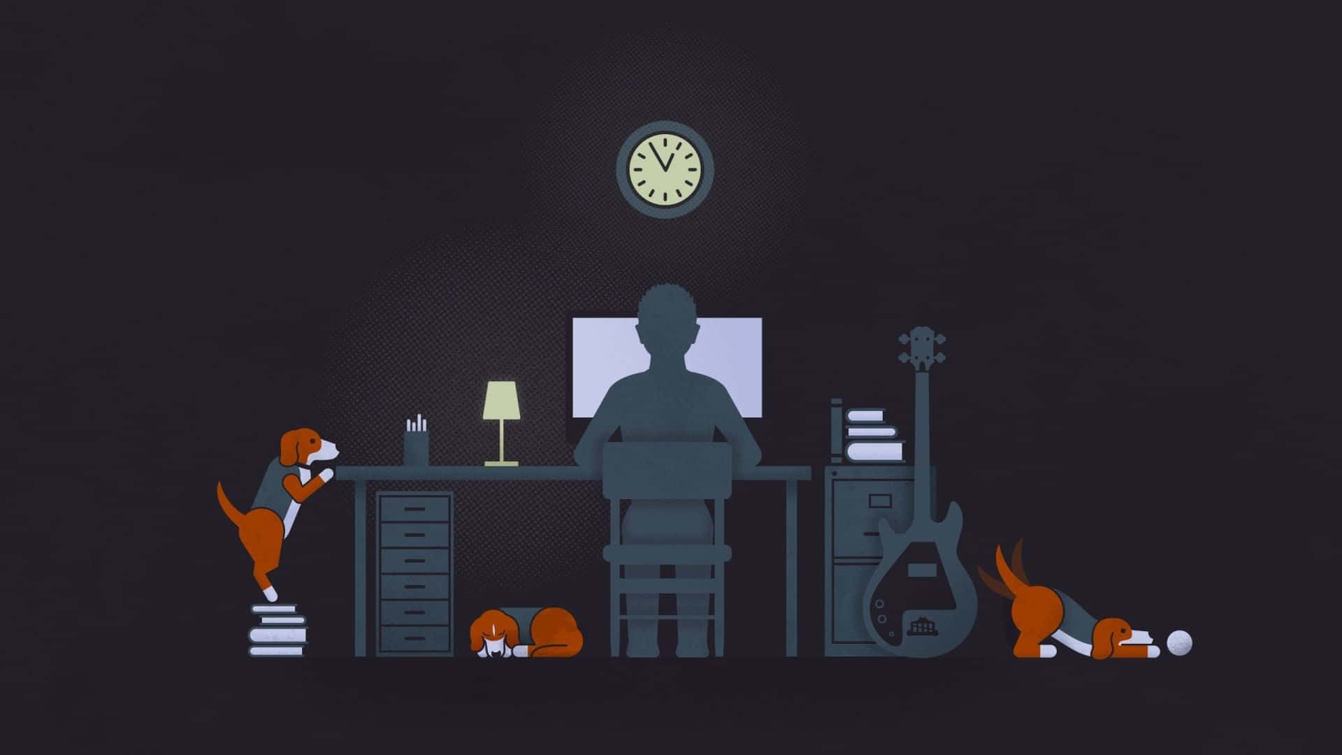 beagle, desk, stacks of books, Full HD Desktop Wallpaper