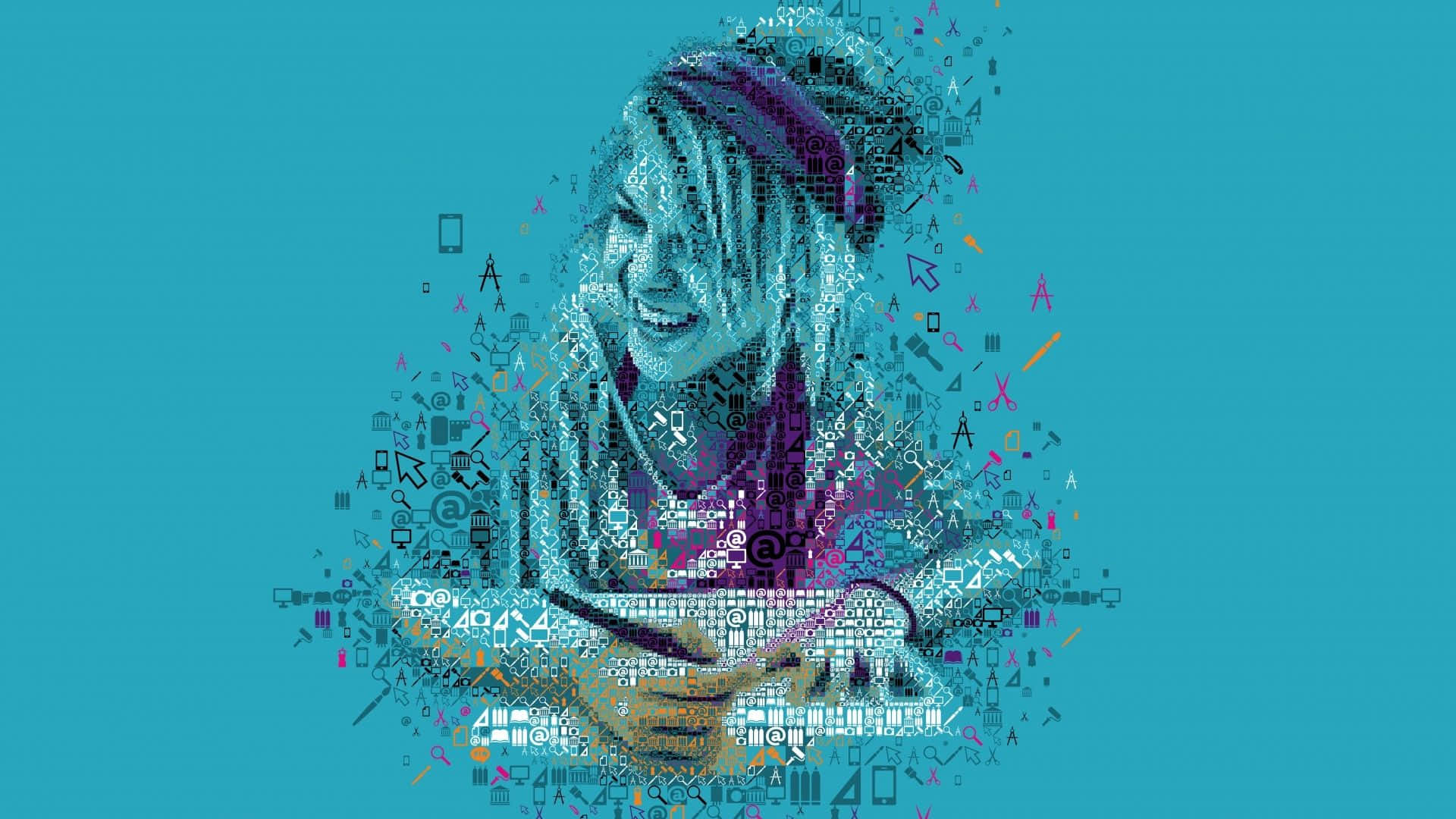 digital art student, colorful digital icons, symbols, Full HD Desktop Wallpaper
