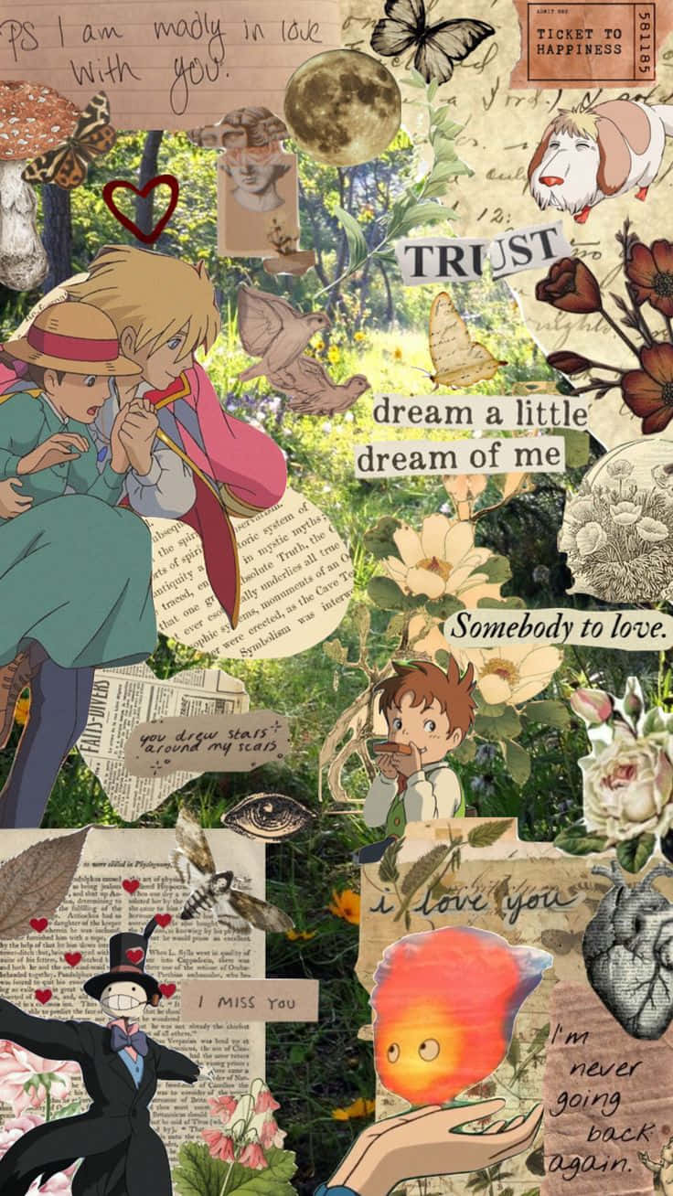 Studio Ghibli, collage aesthetic, anime characters, HD Phone Wallpaper