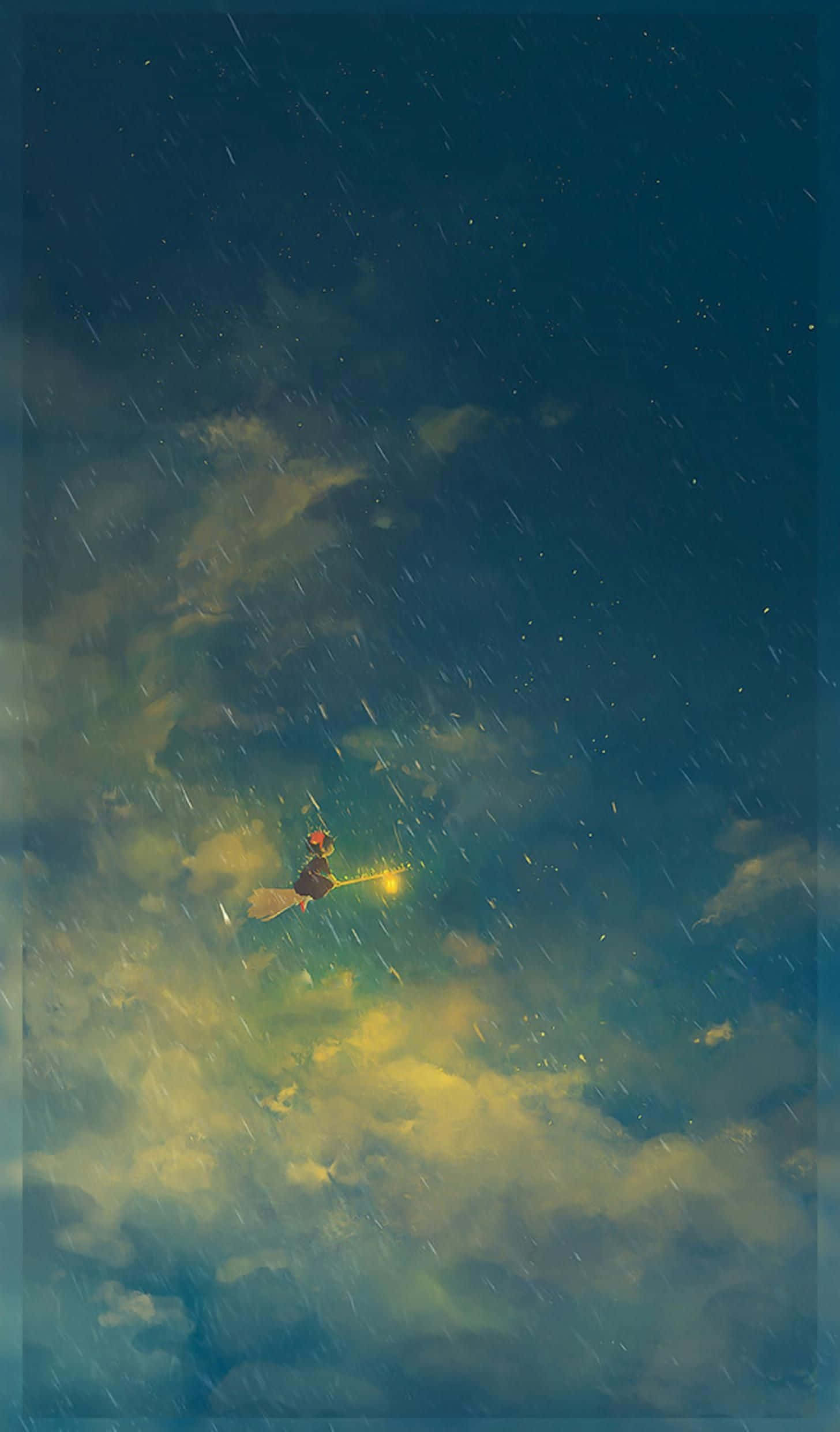 Studio Ghibli Art, witch, broomstick, Full HD Phone Wallpaper