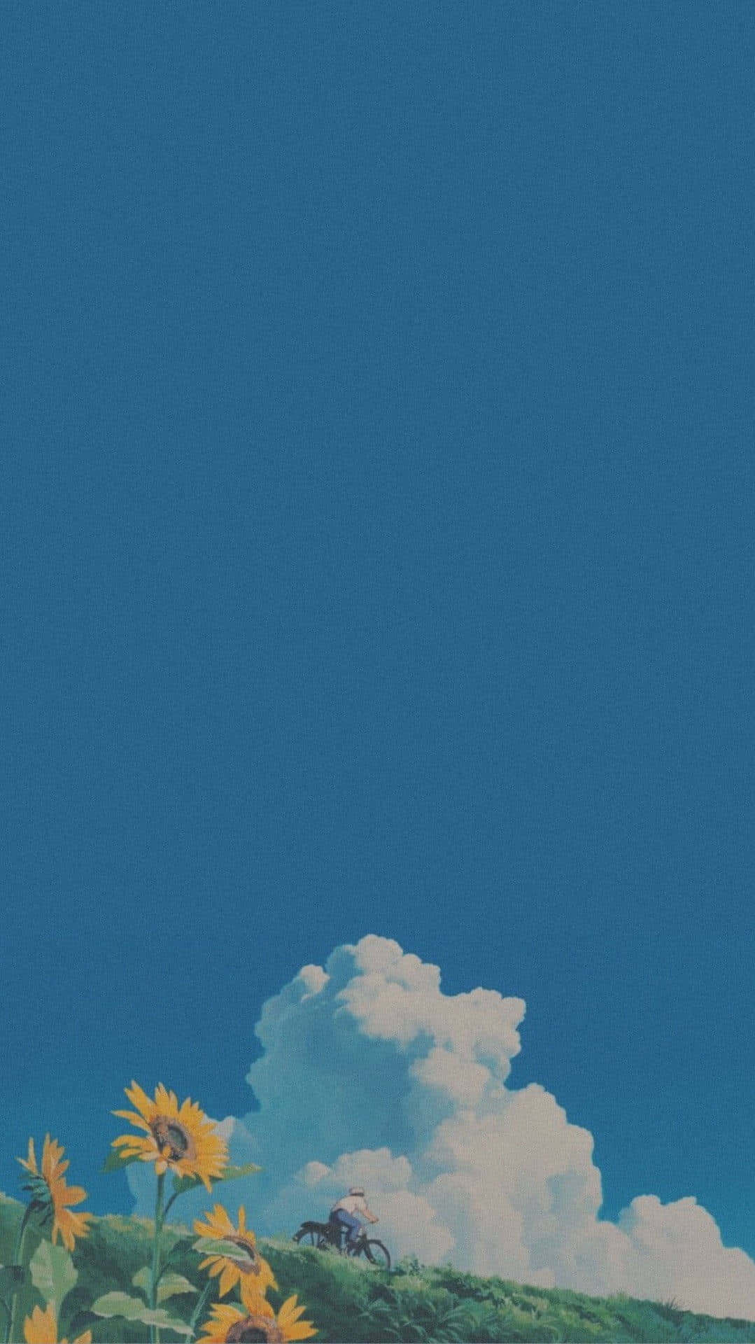 Studio Ghibli, sunflowers, vast blue sky, Full HD Phone Wallpaper