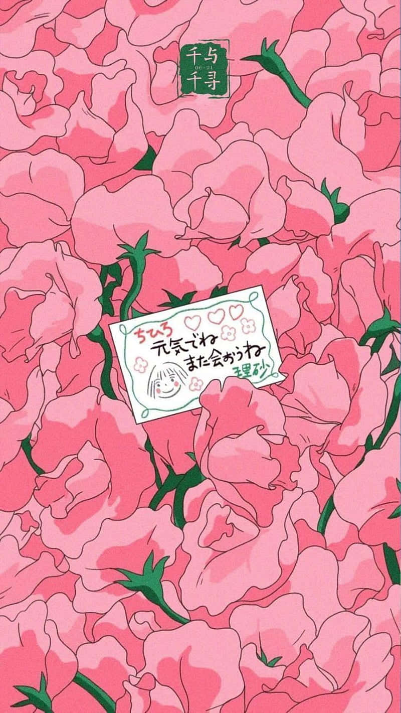 Studio Ghibli, pink floral, handwritten note, HD Phone Wallpaper