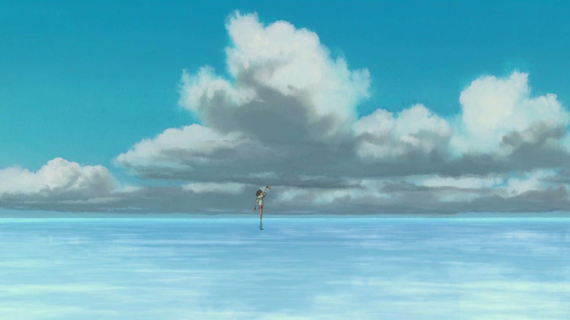 Studio Ghibli, cloud sea, bright blue sky, Full HD Desktop Wallpaper