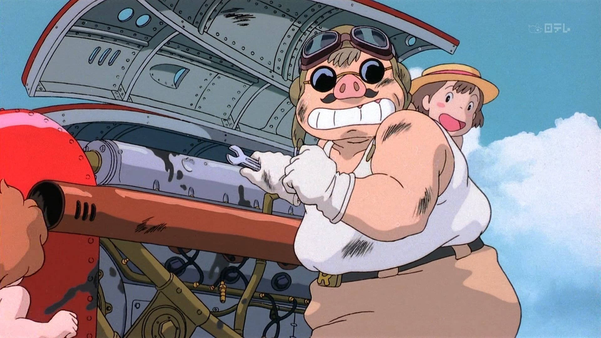Studio Ghibli Desktop, mechanic pig, aviator goggles, Full HD Desktop Wallpaper