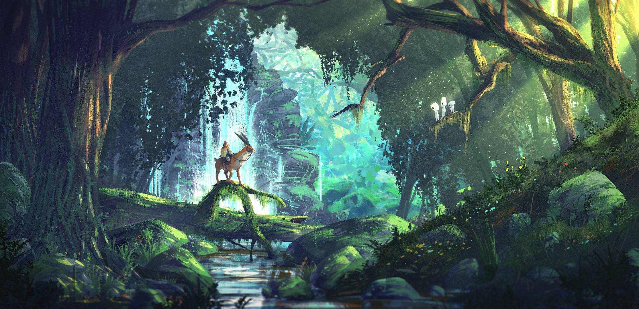 Ghibli, deer, kodama, Full HD Desktop Wallpaper