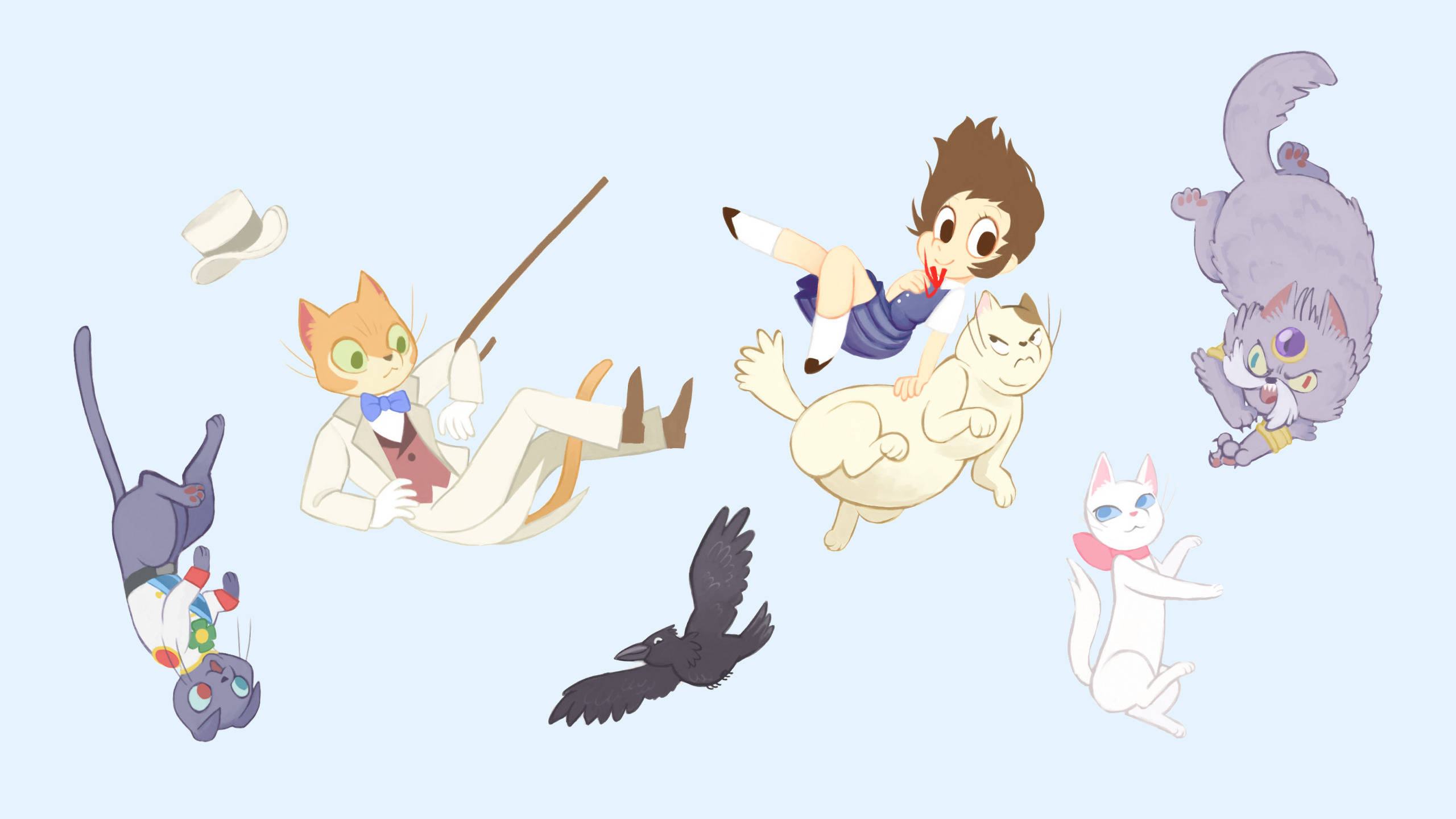 Studio Ghibli, cat characters, boy, 2K Desktop Wallpaper