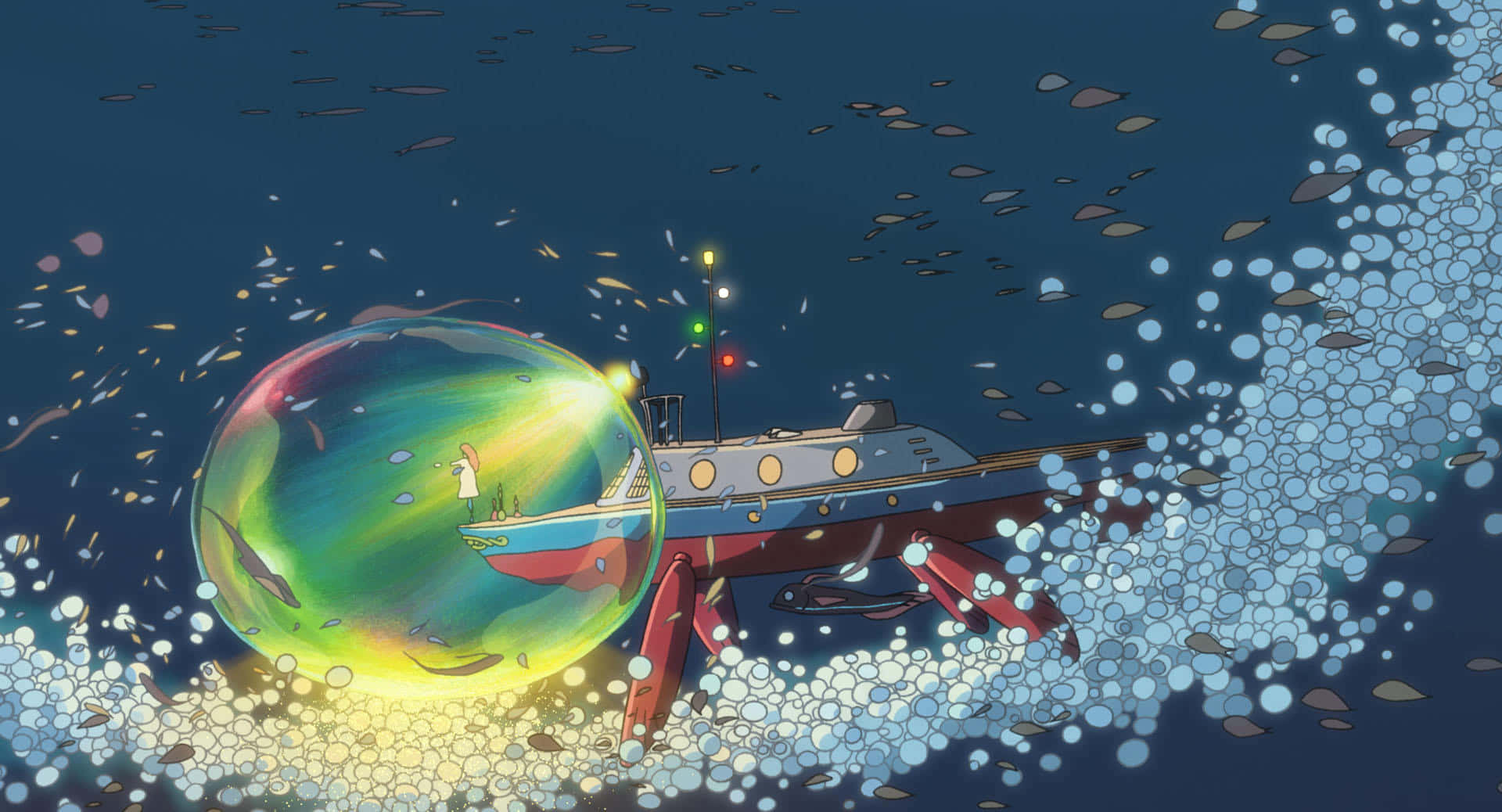 Studio Ghibli, glowing bubble, small boat, Full HD Desktop Wallpaper