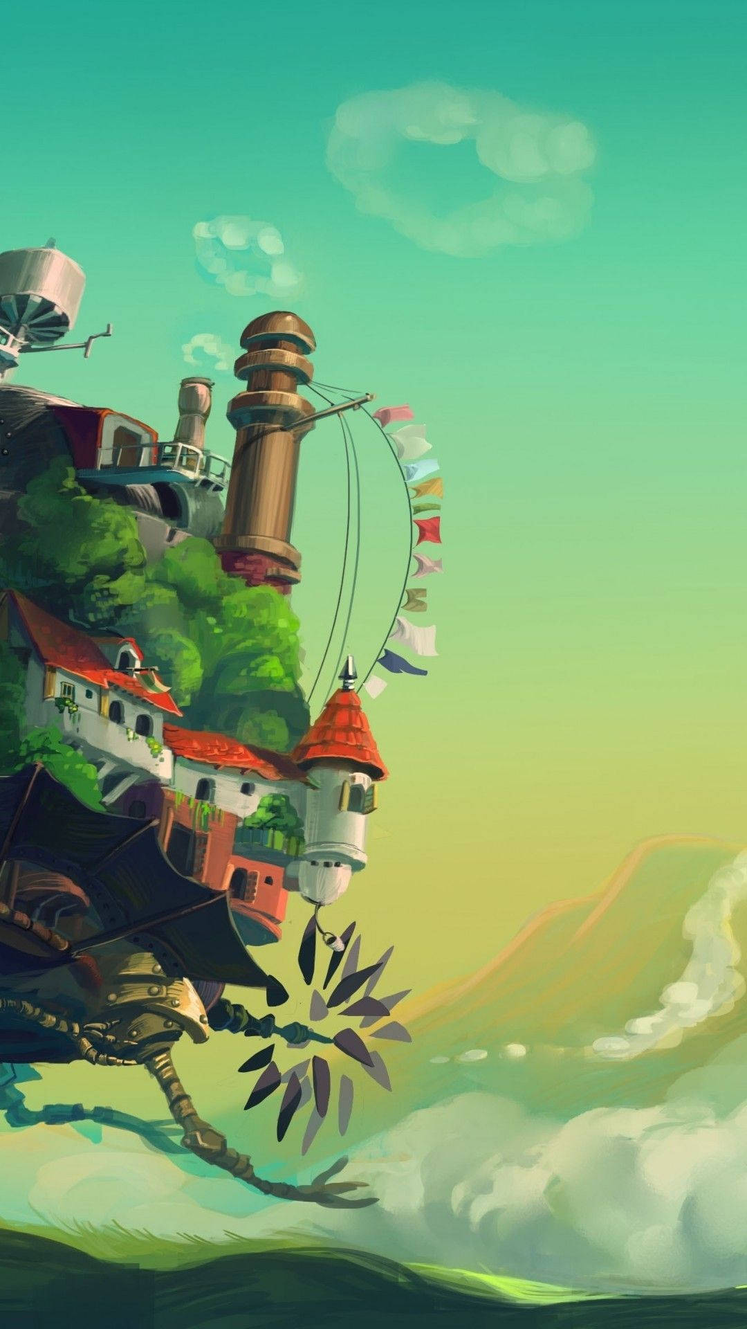 Studio Ghibli, iPhone, floating village, Full HD Phone Wallpaper