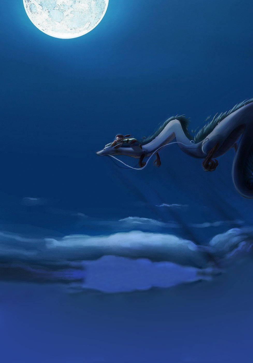 Studio Ghibli, dragon, moonlit clouds, HD Phone Wallpaper
