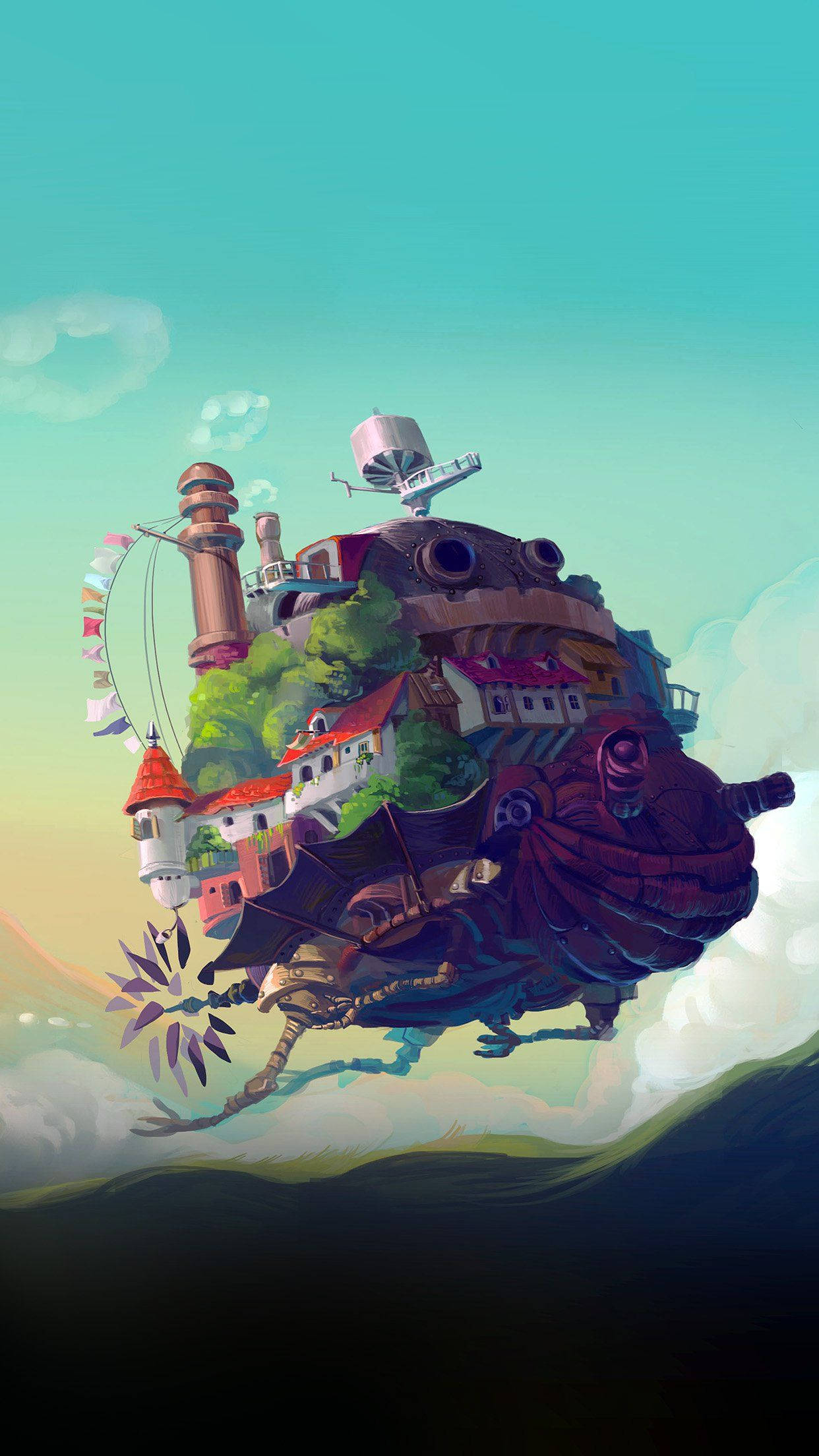 Studio Ghibli, iPhone, floating island village, Full HD Phone Wallpaper