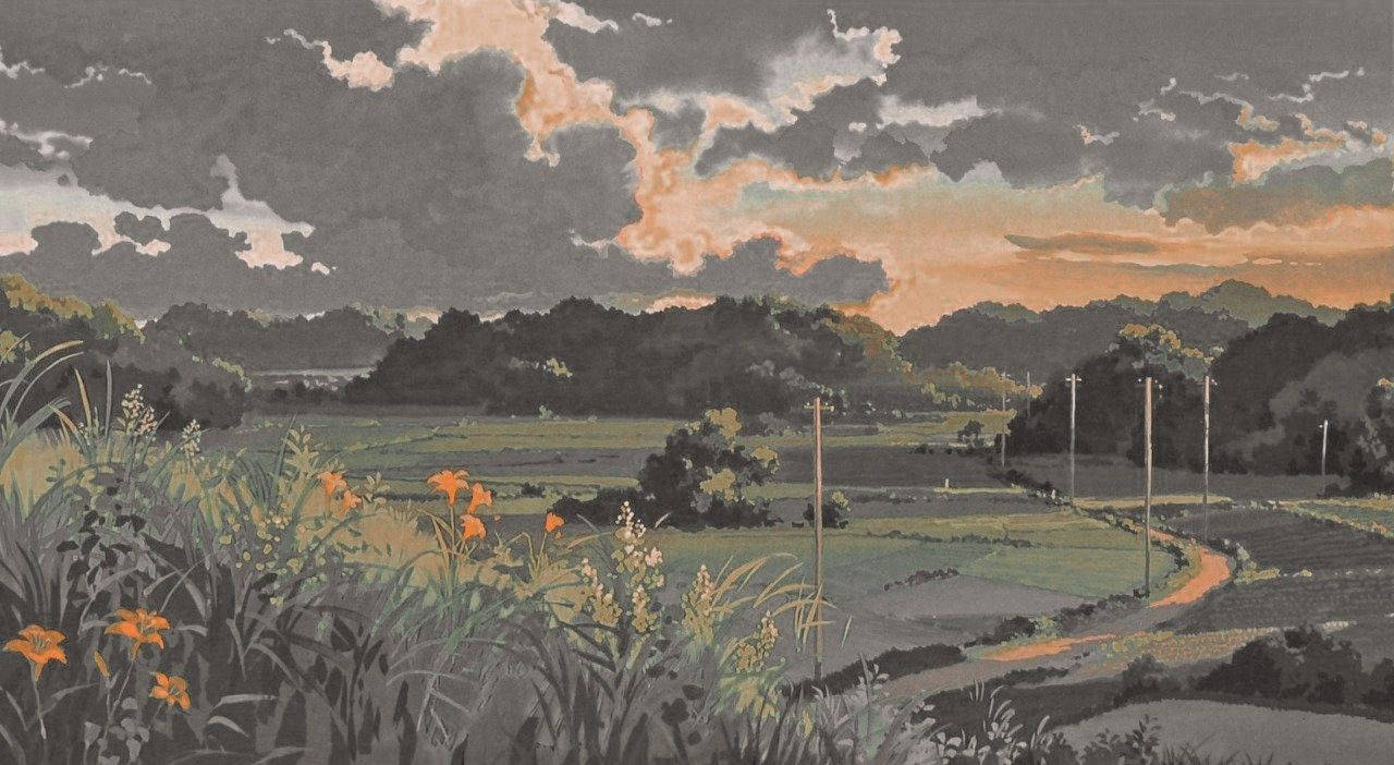Studio Ghibli, countryside landscape, dusk, HD Desktop Wallpaper