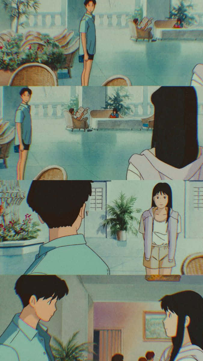 Studio Ghibli, Ocean Waves, sunlit indoor courtyard, SD Phone Wallpaper