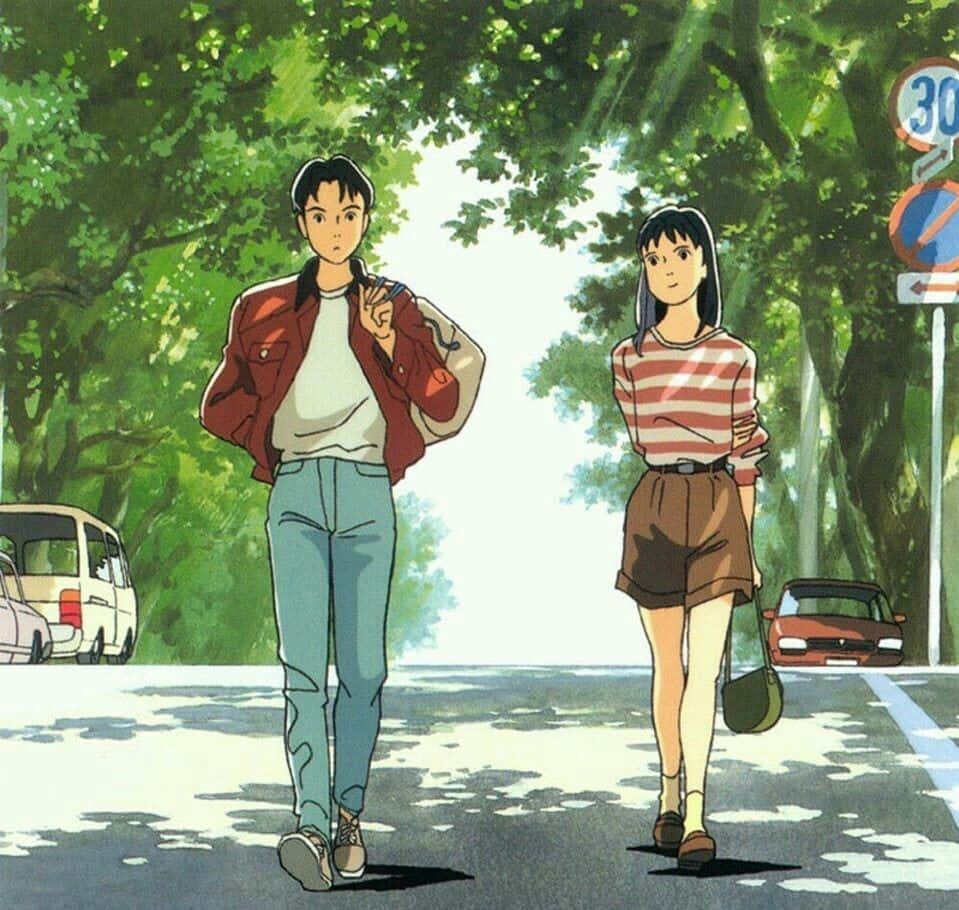 Studio Ghibli, Ocean Waves, tree-lined street, SD Desktop Wallpaper