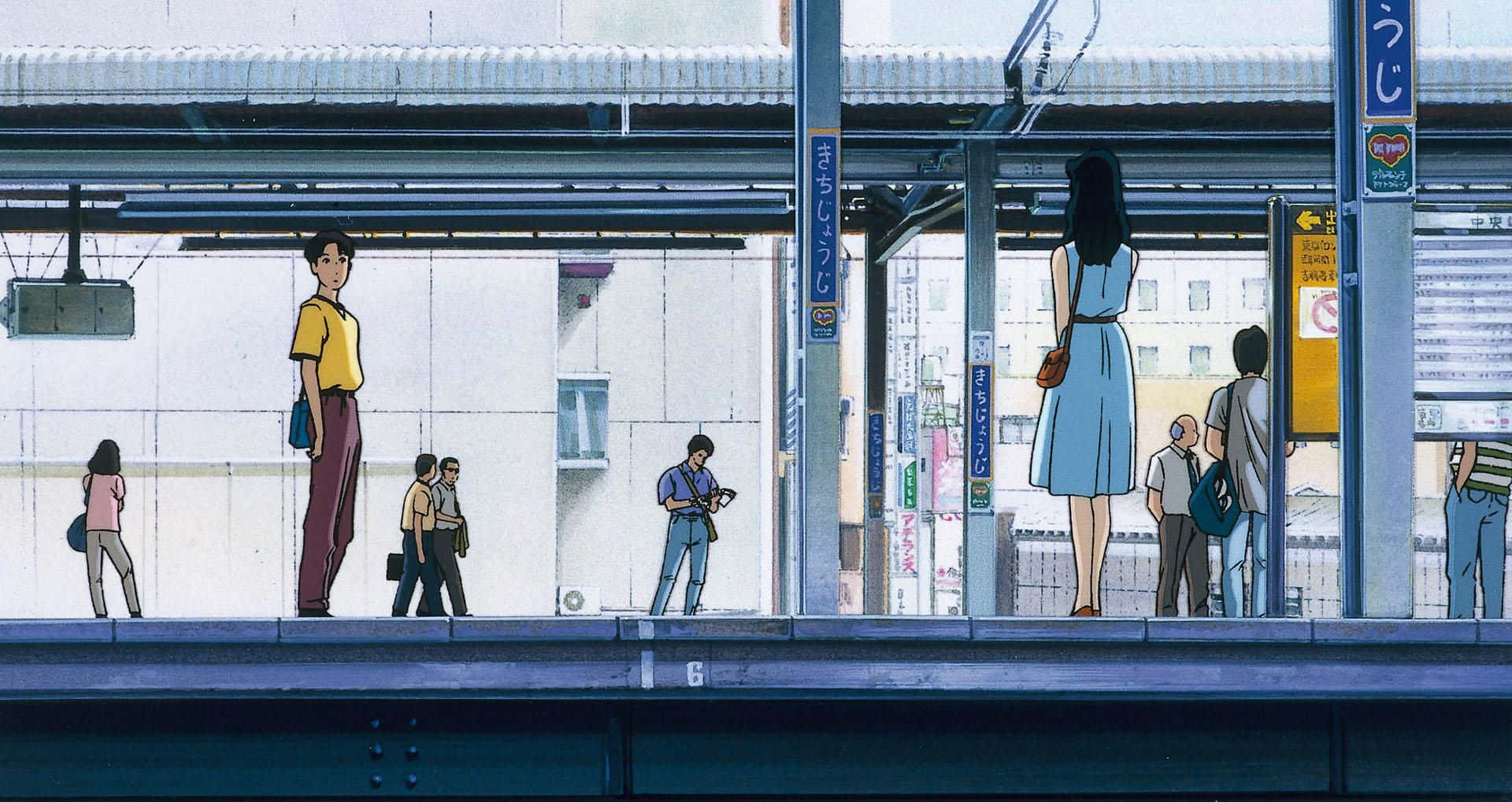Studio Ghibli, Ocean Waves, Japanese train station platform, Full HD Desktop Wallpaper