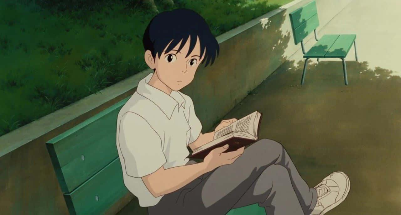 Studio Ghibli, Ocean Waves, green bench, HD Desktop Wallpaper