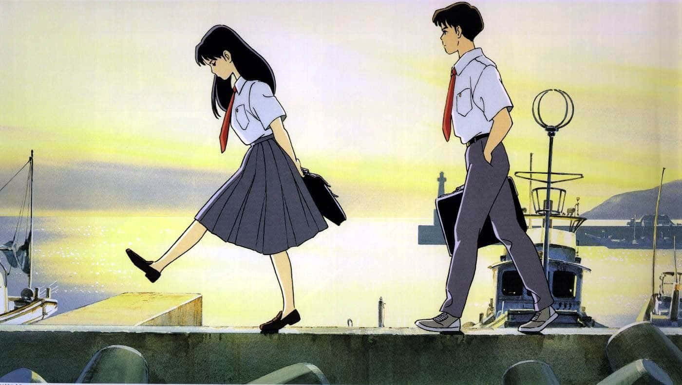 Studio Ghibli, Ocean Waves, harbor pier, HD Desktop Wallpaper