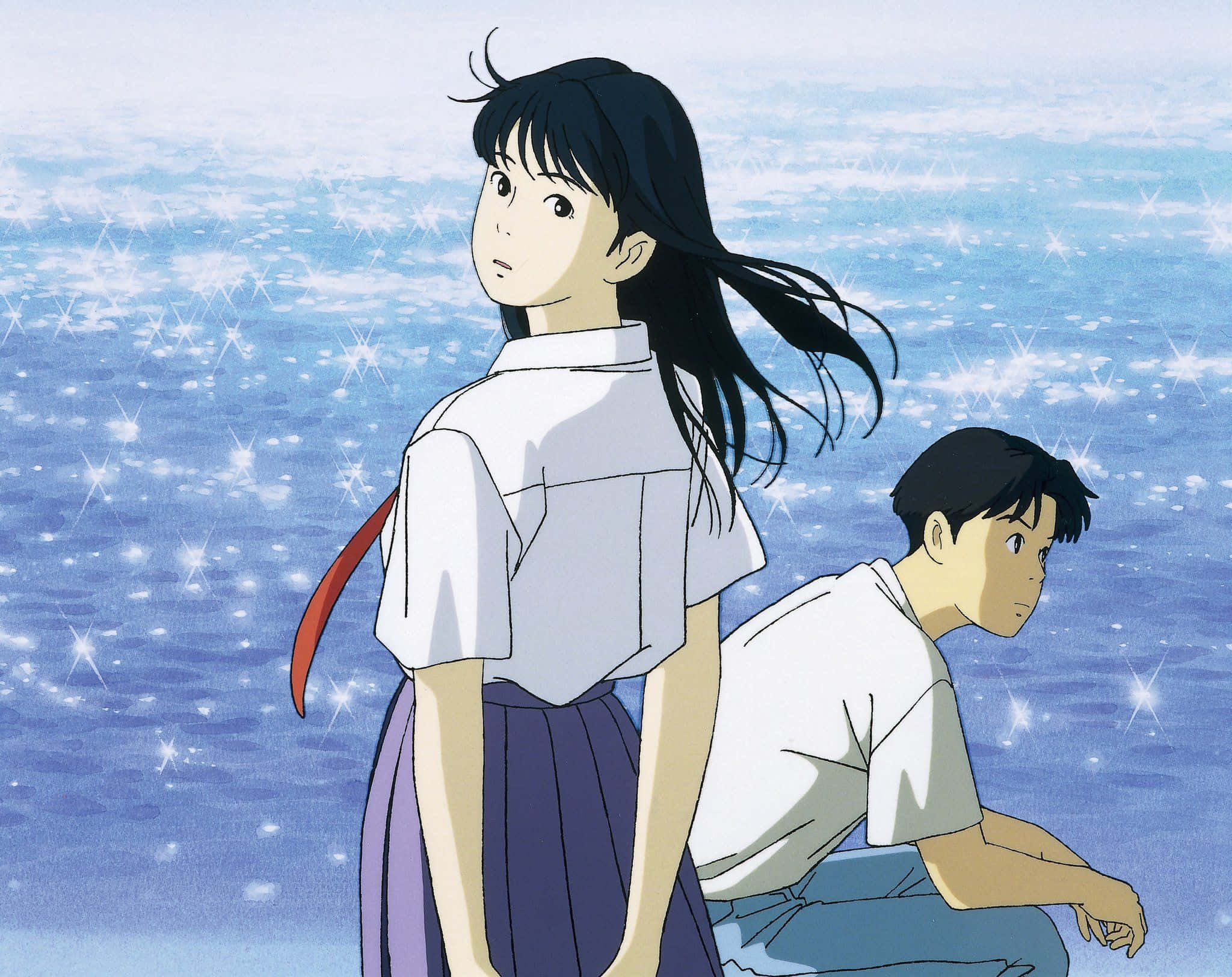 Studio Ghibli Ocean Waves, anime teens, sparkling ocean water, Full HD Desktop Wallpaper