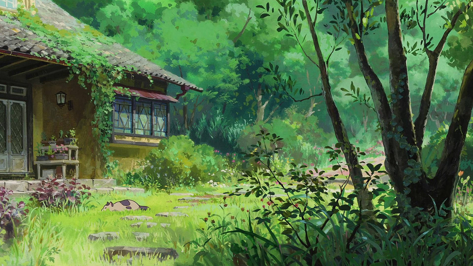 Studio Ghibli, Ocean Waves, anime-style cottage, Full HD Desktop Wallpaper