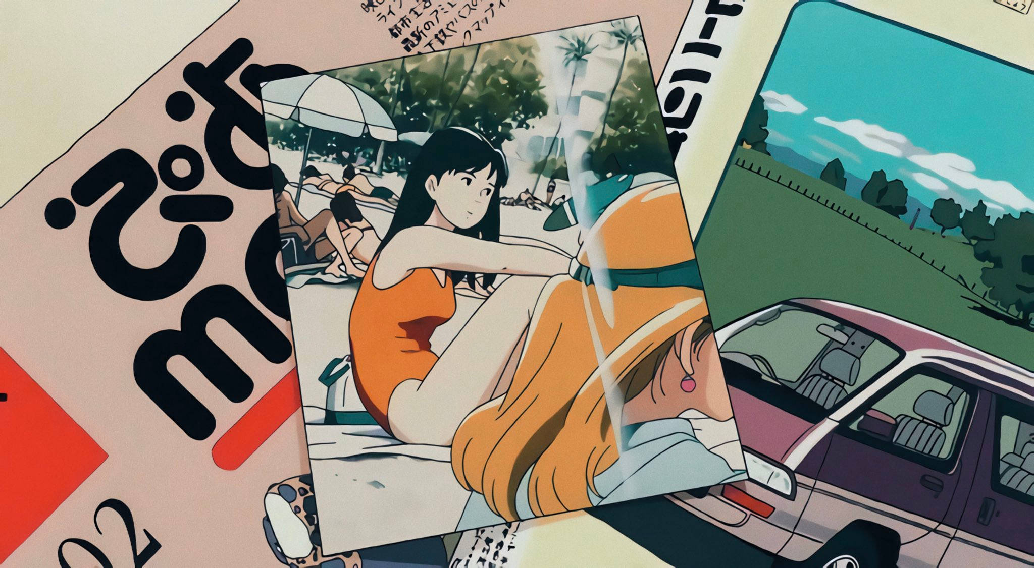 Studio Ghibli, ocean waves, girl at a beach, Full HD Desktop Wallpaper