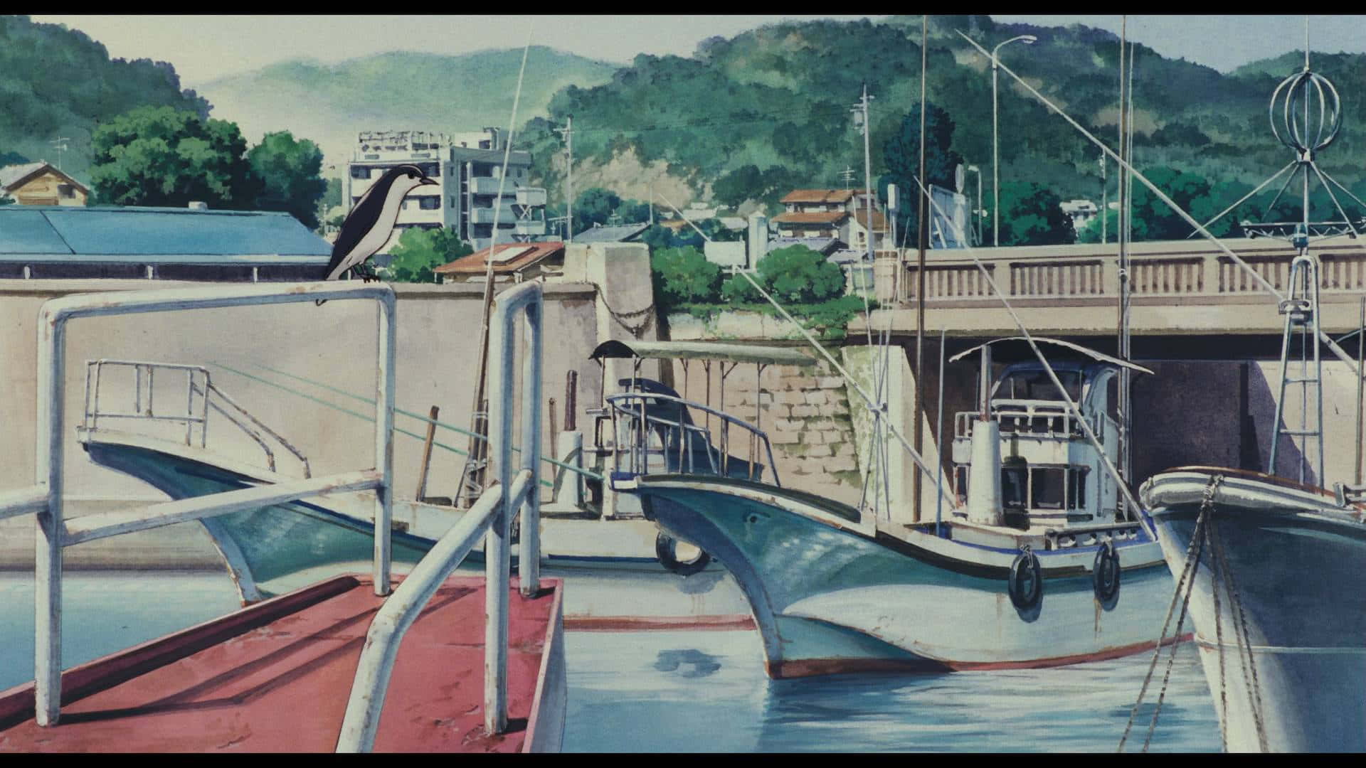 Studio Ghibli, Ocean Waves, harbor scene, Full HD Desktop Wallpaper
