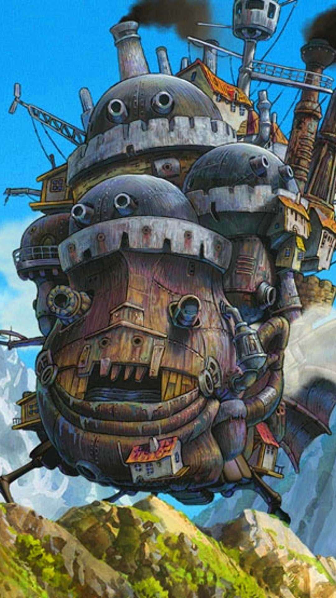 Studio Ghibli, flying airship, whimsical face, Full HD Phone Wallpaper