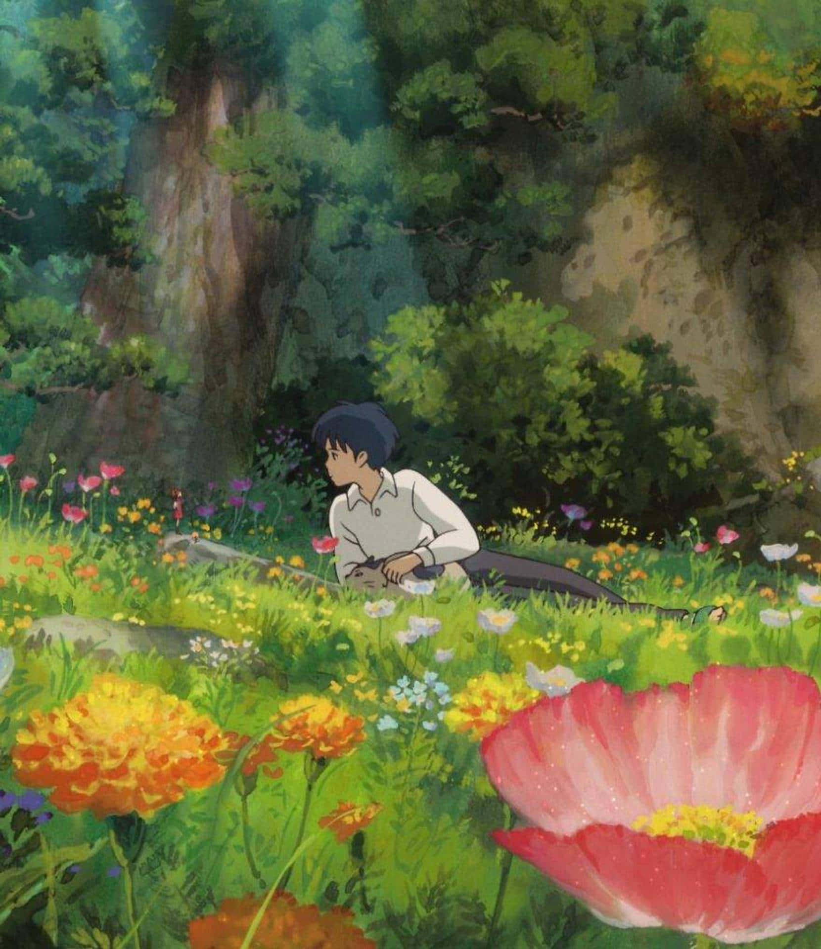 Studio Ghibli, meadow, wildflowers, Full HD Phone Wallpaper