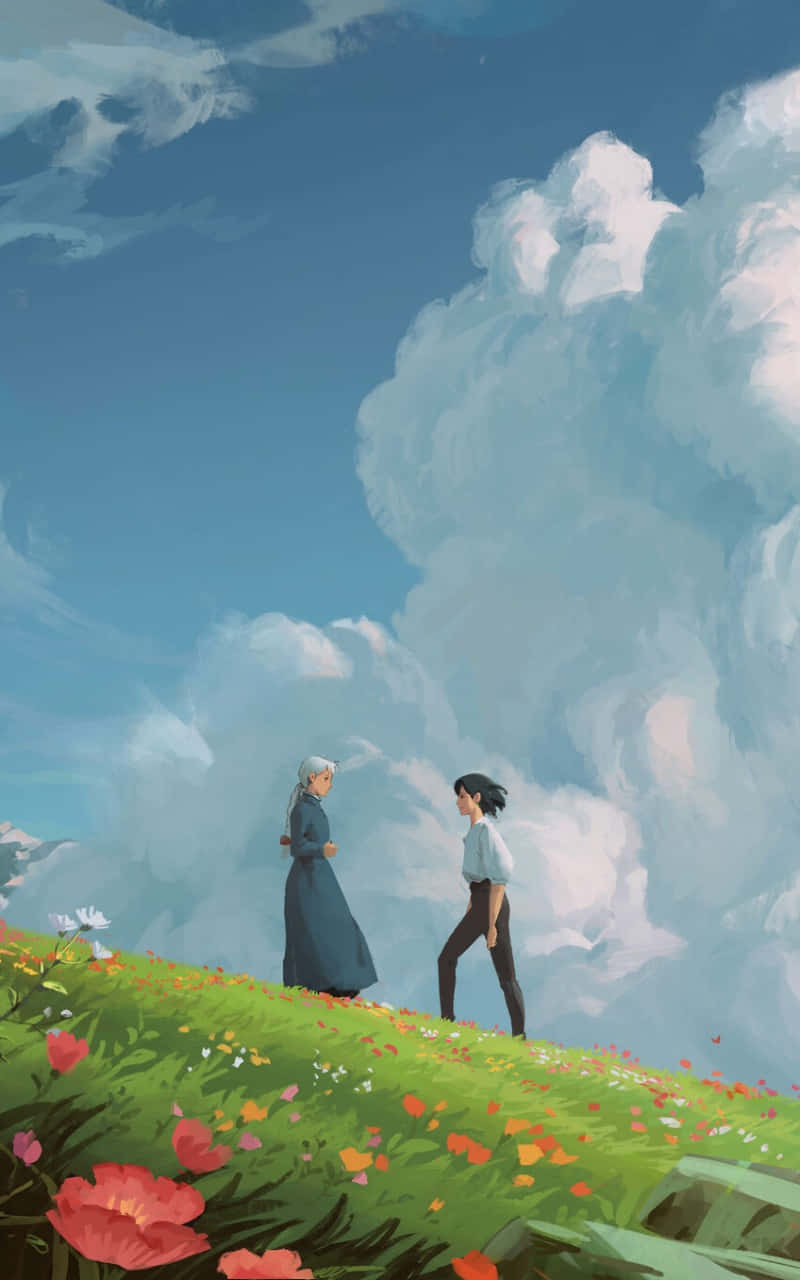 Studio Ghibli Phone, vibrant meadow, red and orange flowers, HD Phone Wallpaper