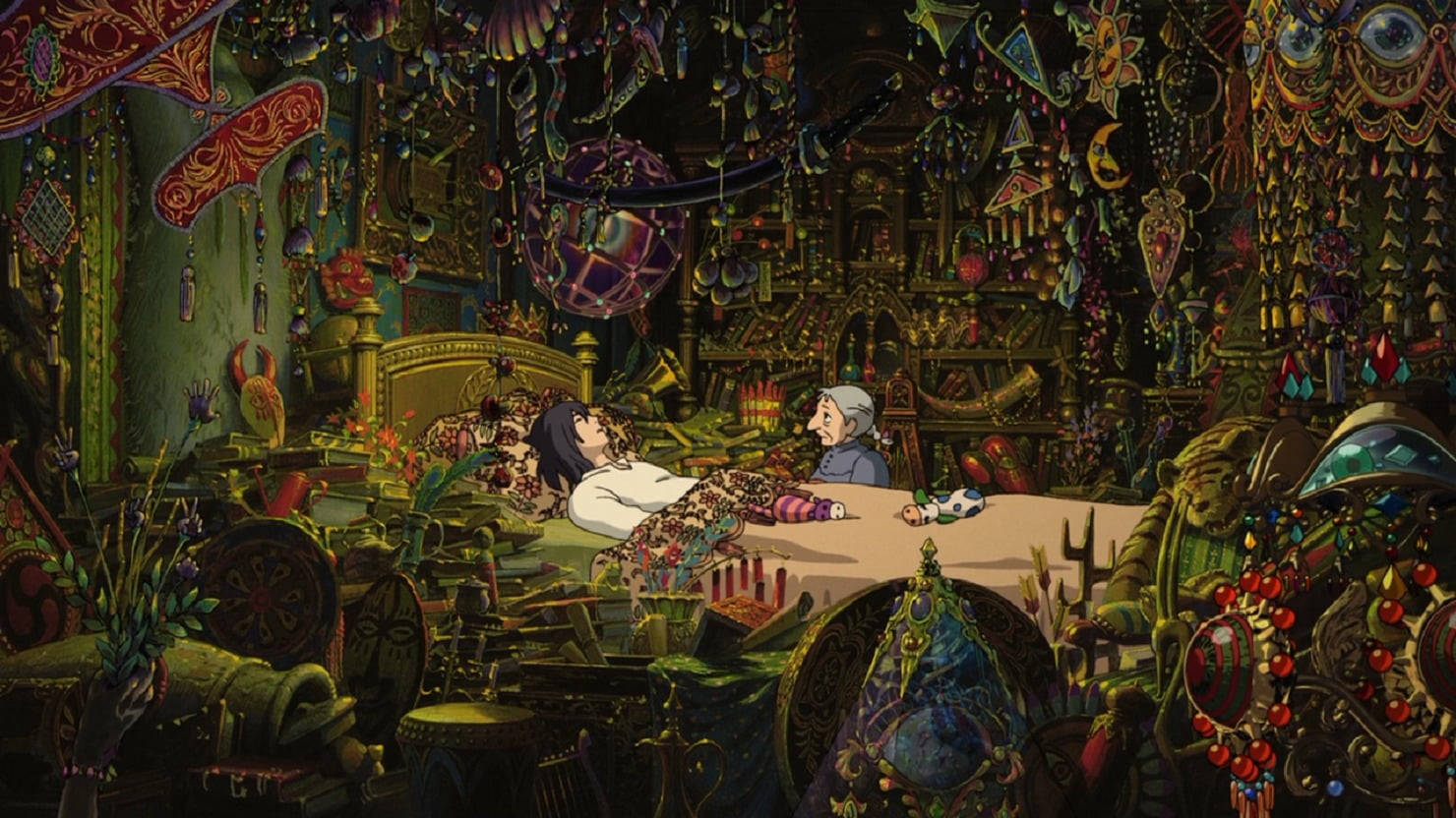 Studio Ghibli Scenery, cluttered bedroom, lavishly decorated room, HD Desktop Wallpaper