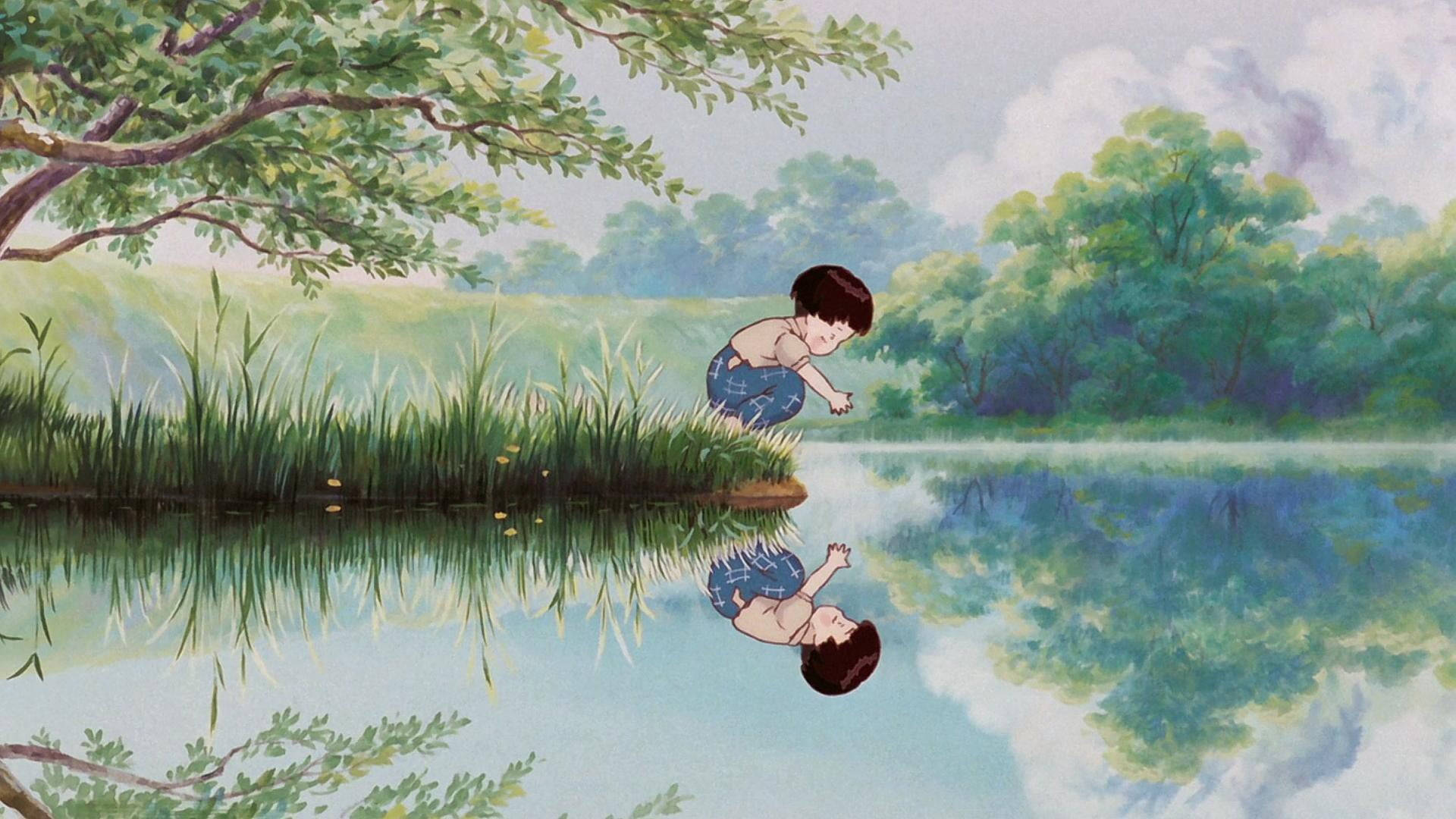 Studio Ghibli Scenery, water reflection, calm lake, Full HD Desktop Wallpaper
