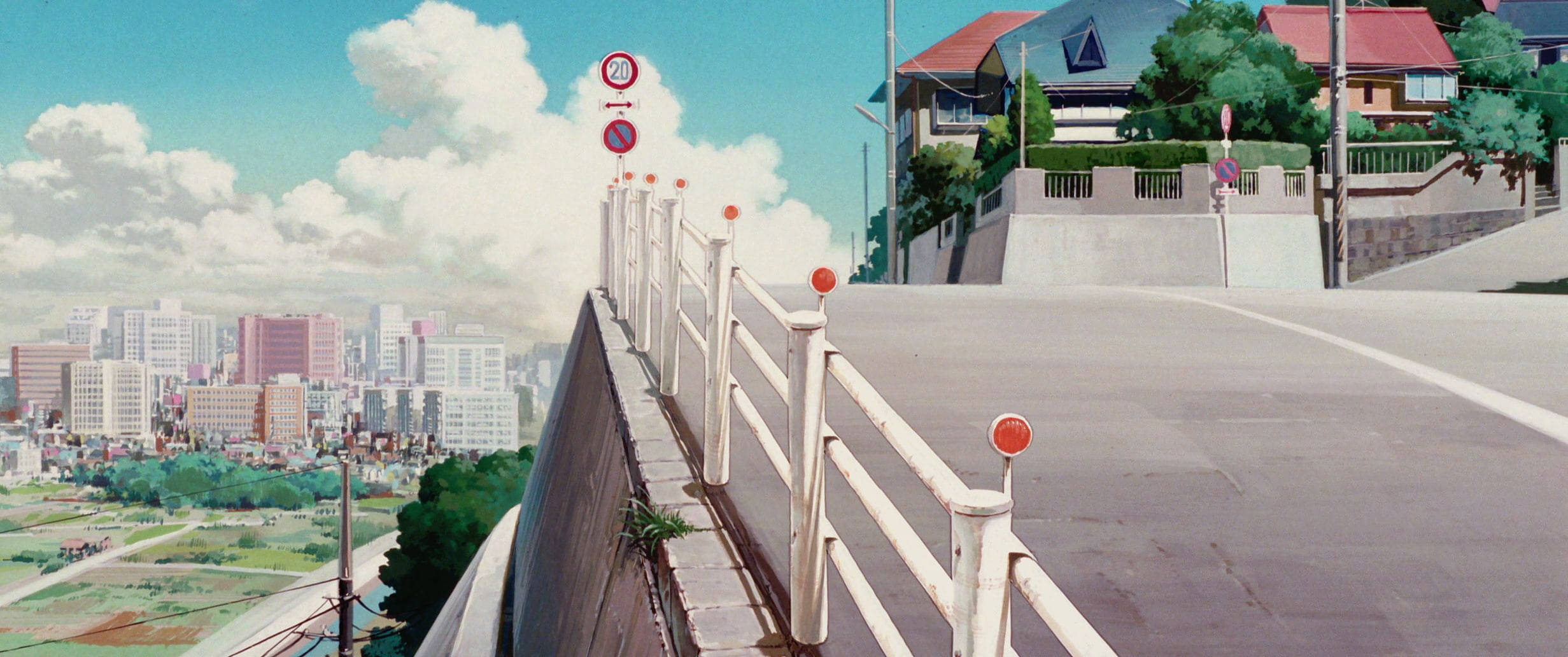 Studio Ghibli Scenery, town street, residential houses, Full HD Desktop Wallpaper