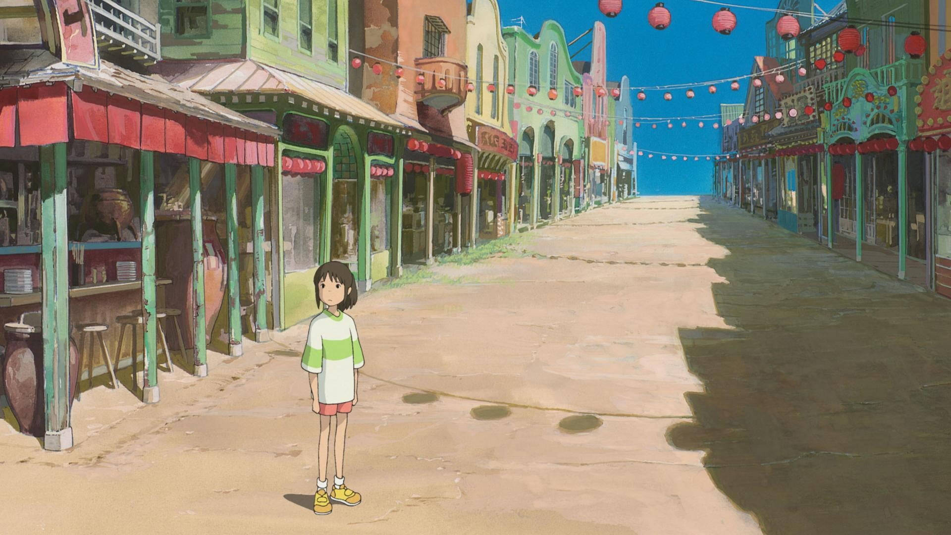 Studio Ghibli Scenery, girl, abandoned town, Full HD Desktop Wallpaper