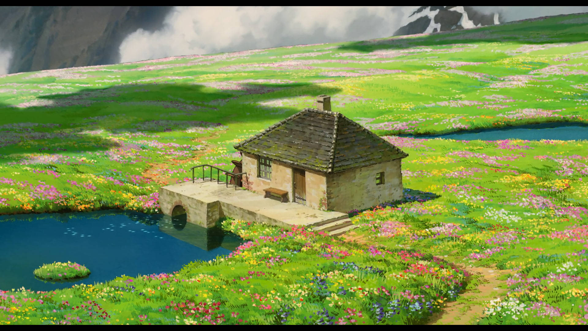 Studio Ghibli Scenery, concrete cottage, stone cottage, Full HD Desktop Wallpaper