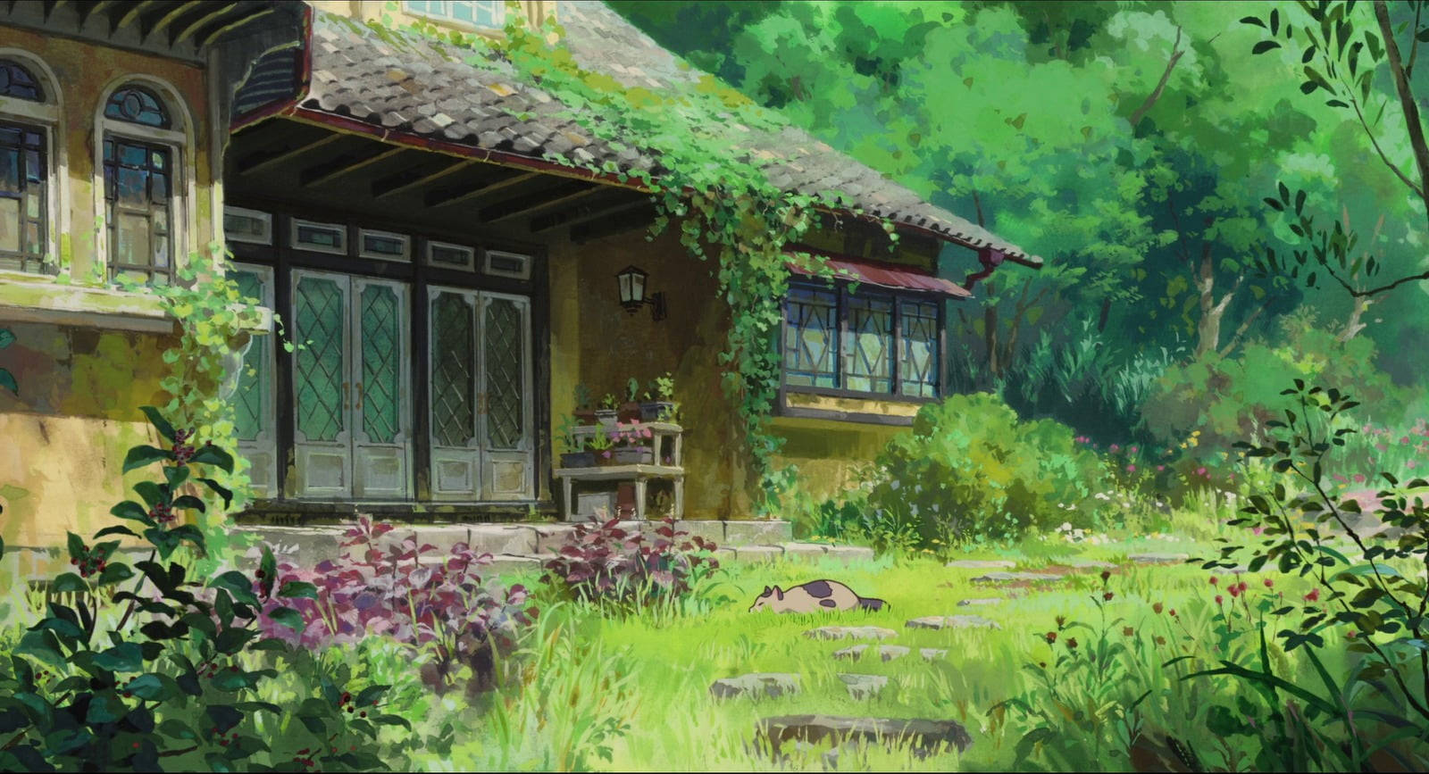 Studio Ghibli Scenery, old house, cat, HD Desktop Wallpaper