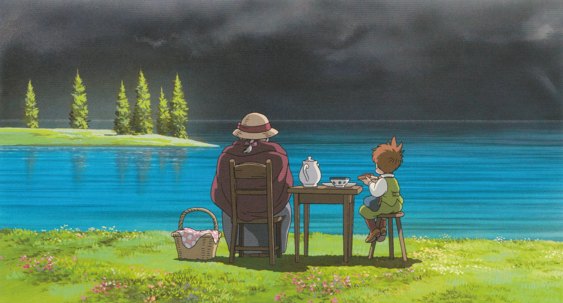 Studio Ghibli Scenery, tea, lakeside table, Full HD Desktop Wallpaper