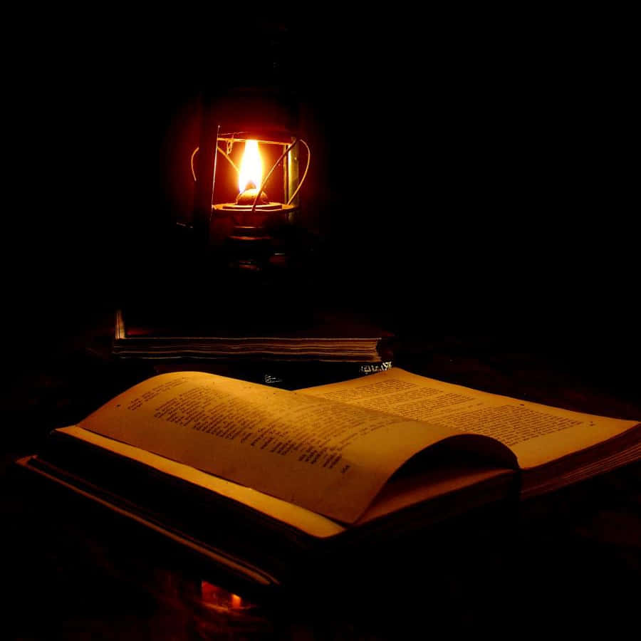 Studious, glowing lantern, open book, SD Desktop Wallpaper